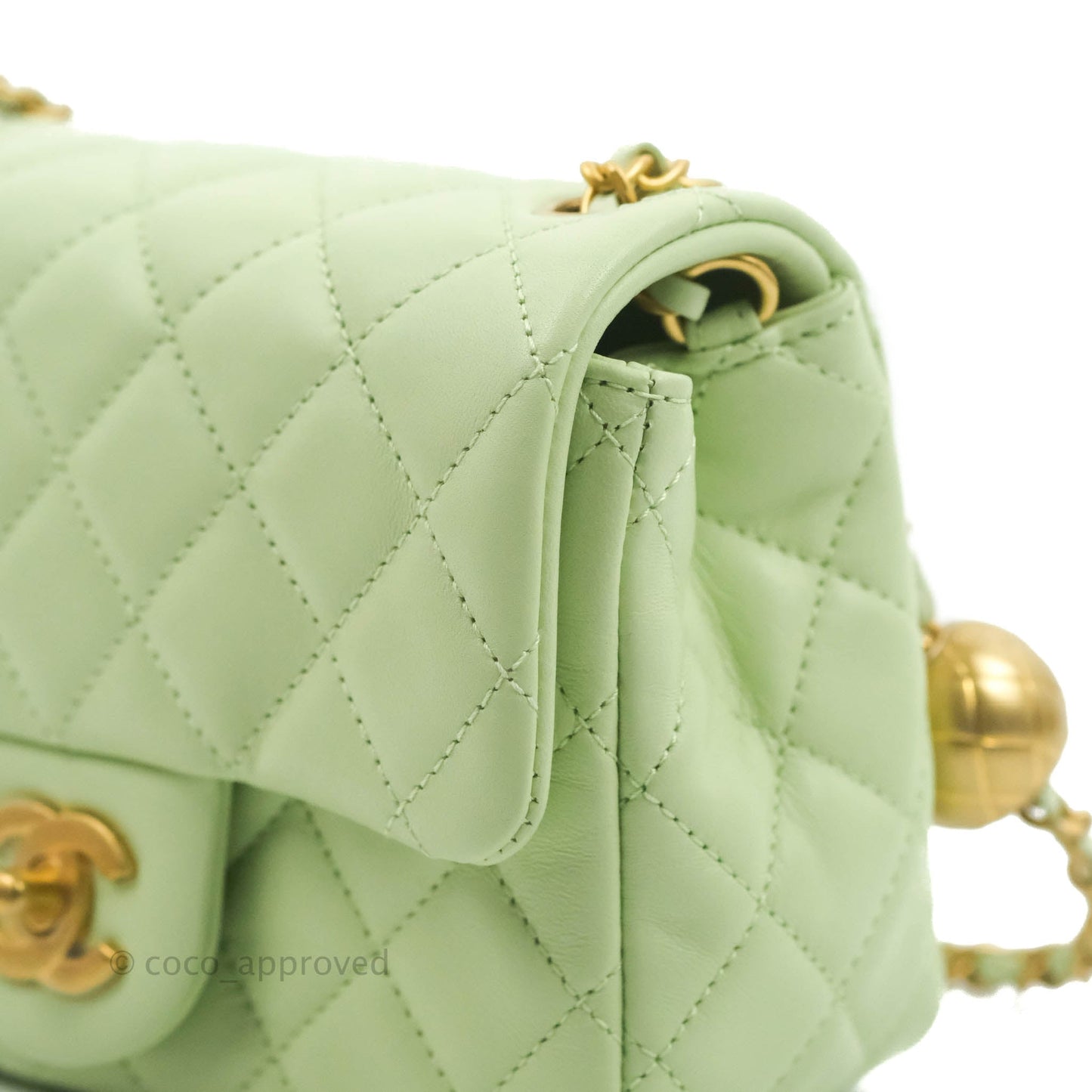 Chanel Mini Square Pearl Crush Quilted Avocado Green Lambskin Aged Gold Hardware