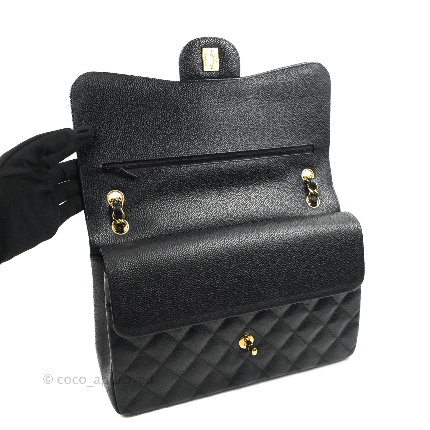 Chanel Quilted Jumbo Double Flap Black Caviar Gold Hardware⁣⁣