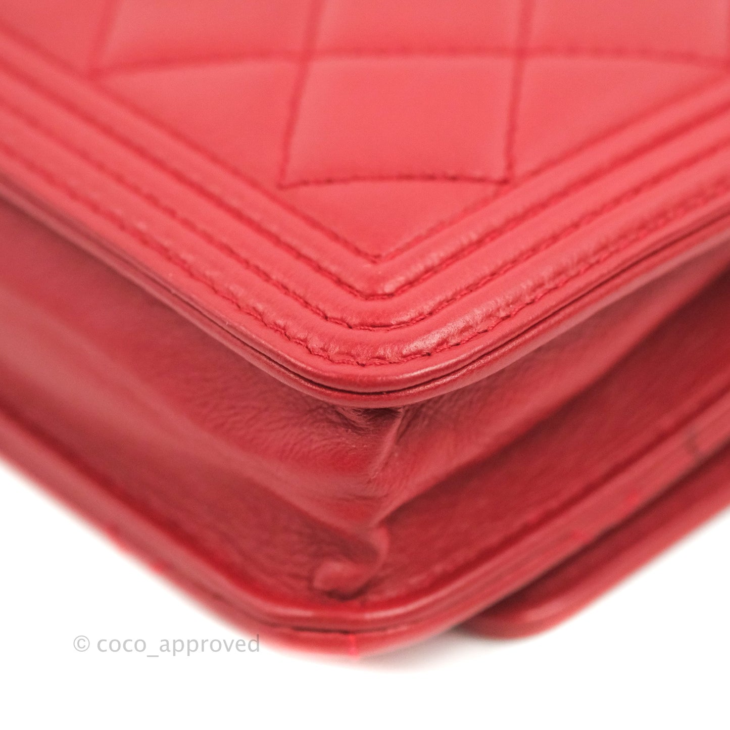 Chanel Boy Wallet on Chain WOC Red Lambskin Dark Silver Hardware