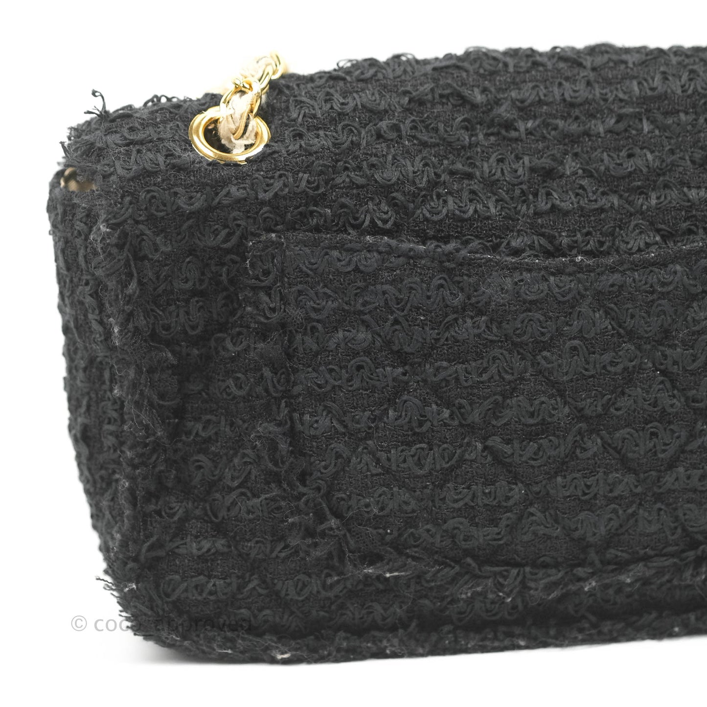 Chanel Medium Classic Double Flap Bag Black Tweed Gold & Gun Metal Hardware
