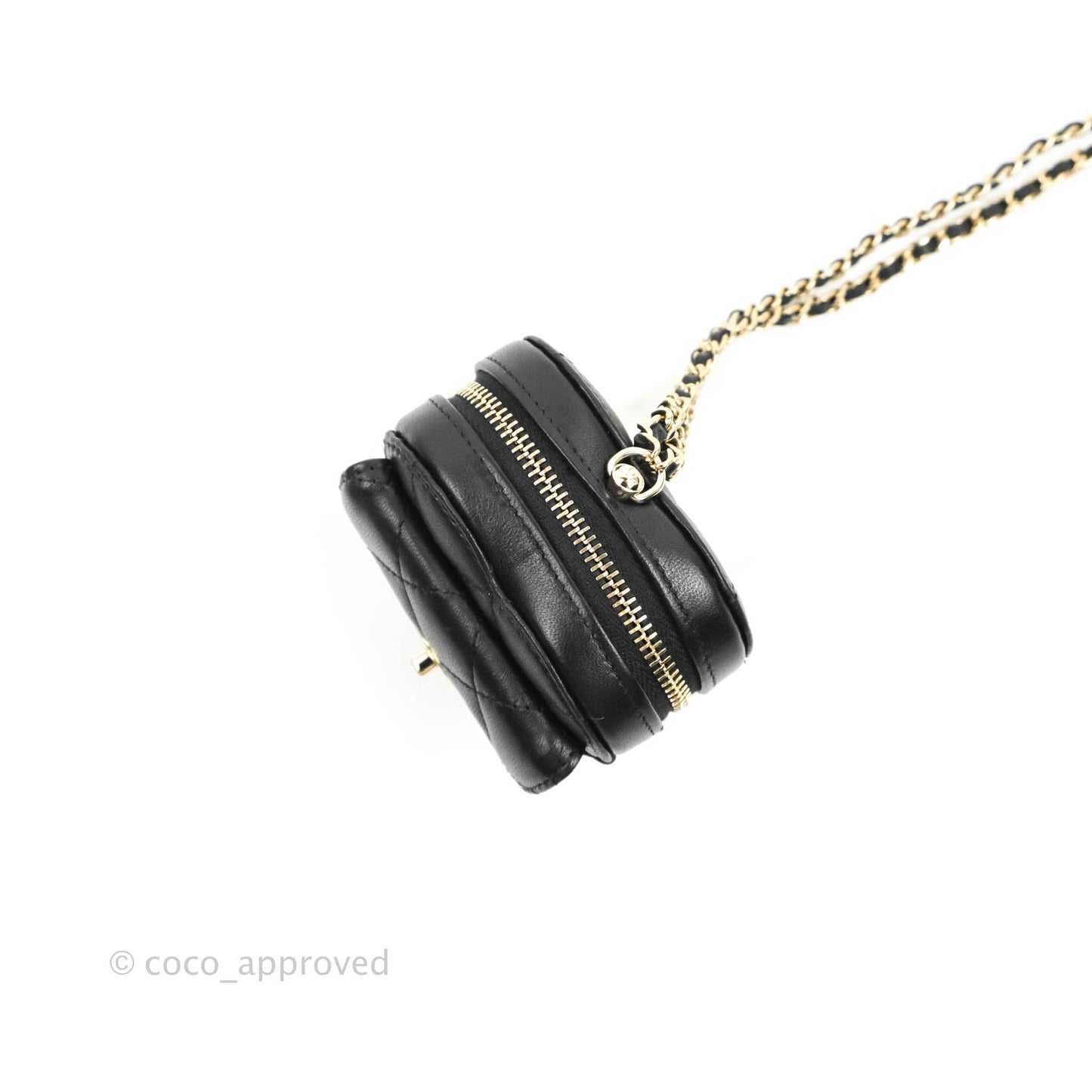 Chanel Small Heart Coin Purse Necklace Black Lambskin Gold Hardware 22S
