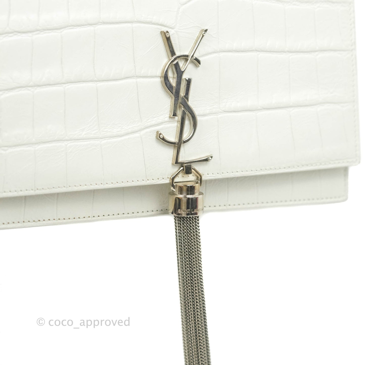 Saint Laurent Kate Tassel WOC White Silver Hardware