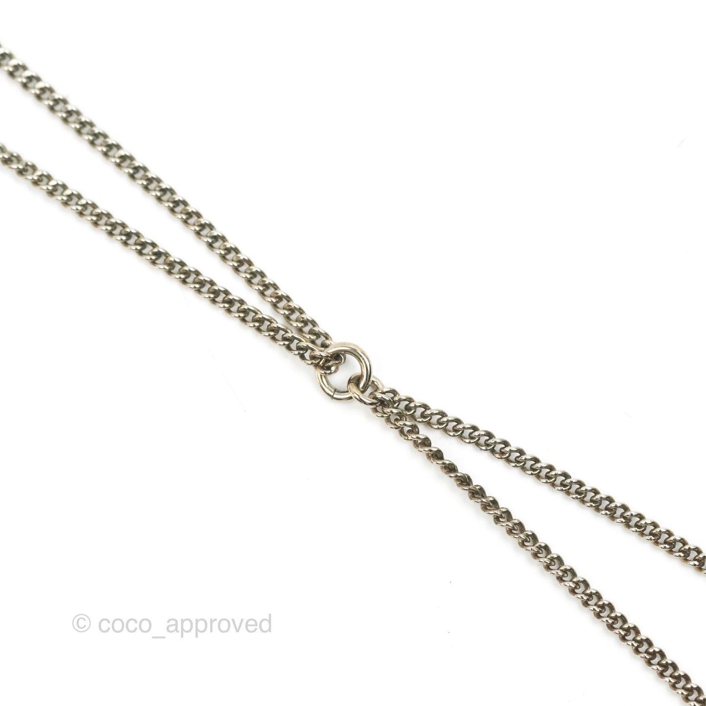 Chanel Baguette Crystal Pearl CC Lariat Necklace Silver