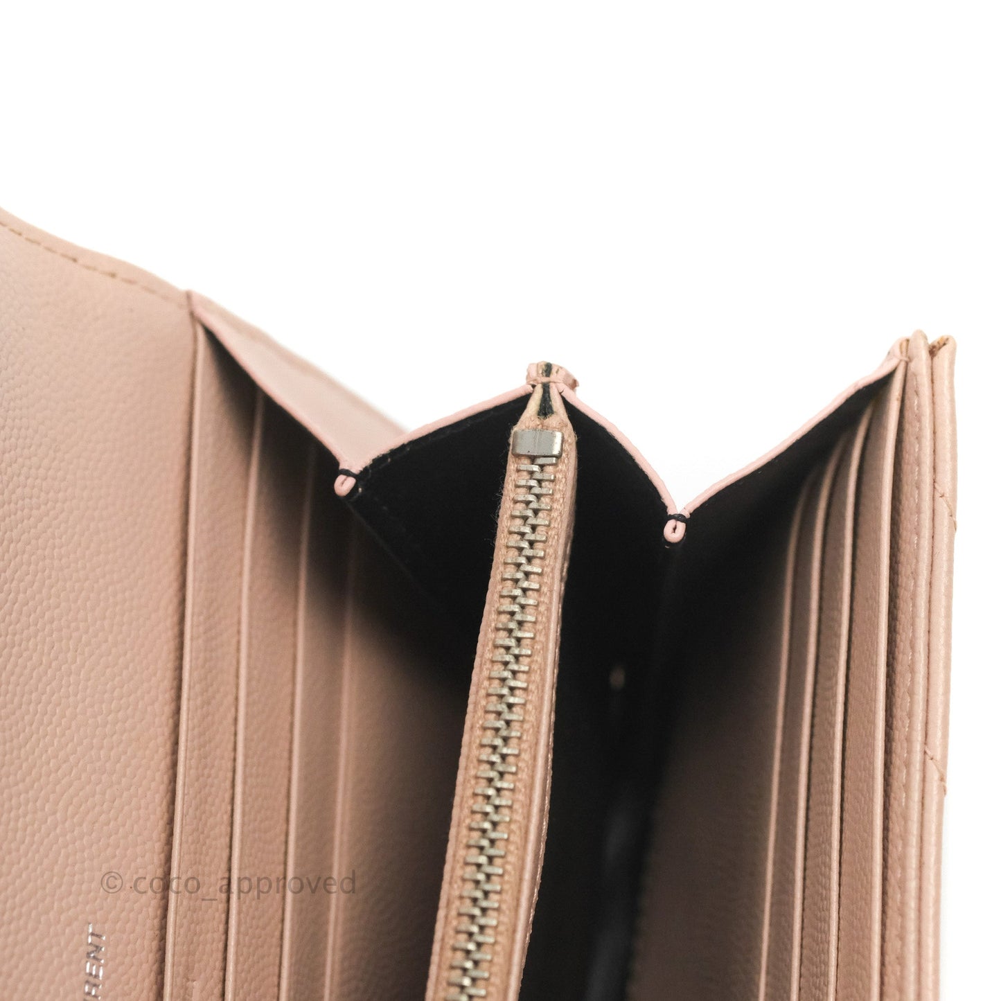 Saint Laurent Quilted Envelope Wallet Pink Grained Leather Silver Hardware