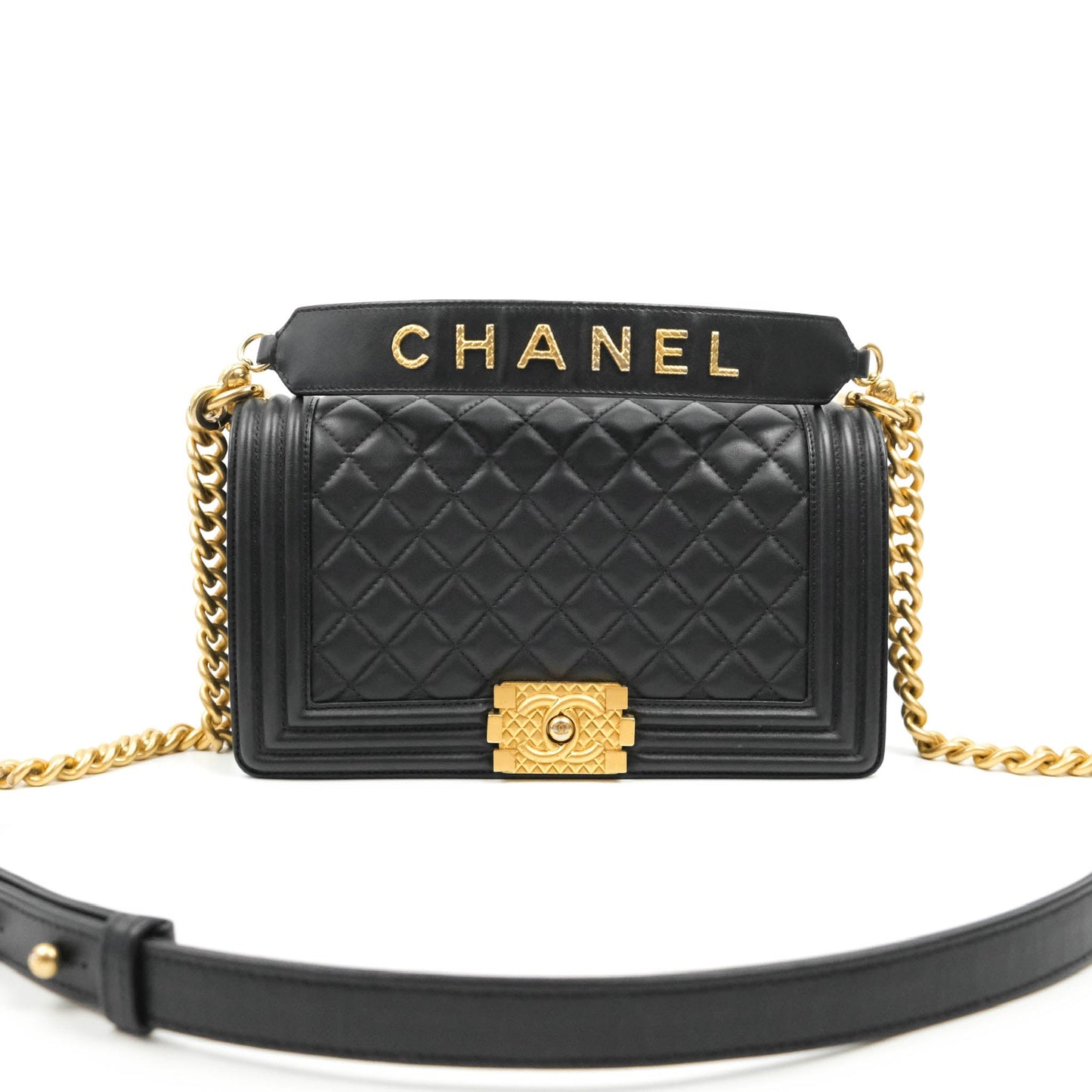 Chanel Quilted Medium Boy with Logo Handle Black Calfskin 2021 Cruise