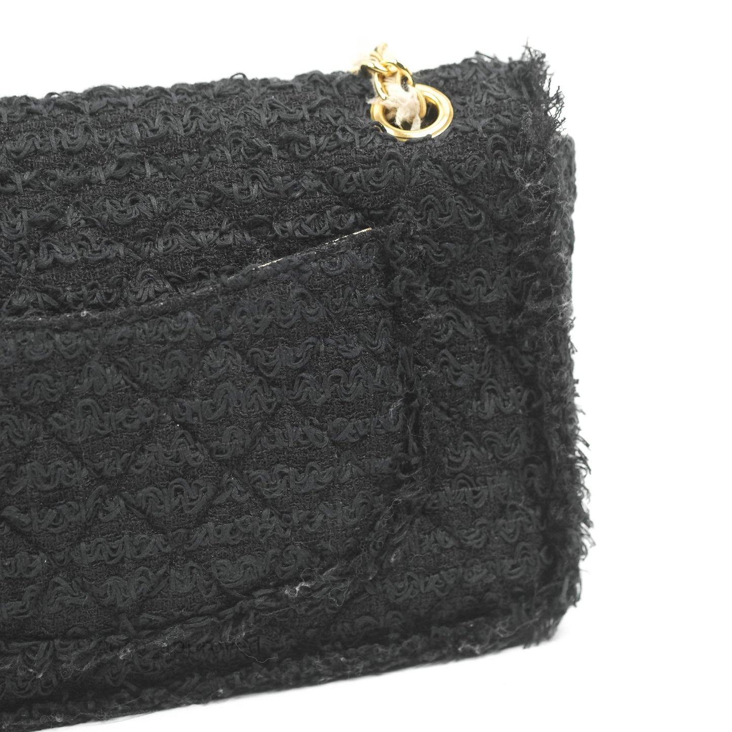 Chanel Medium Classic Double Flap Bag Black Tweed Gold & Gun Metal Hardware