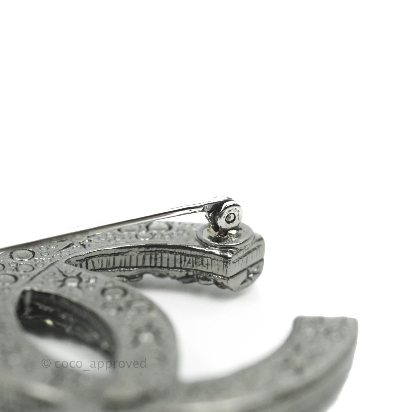 Chanel CC Crystal Brooch Silver Tone
