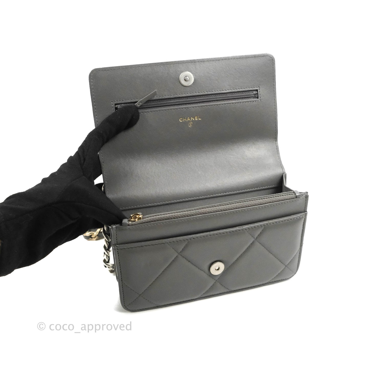 Chanel 19 Wallet on Chain WOC Dark Grey Lambskin Mixed Hardware