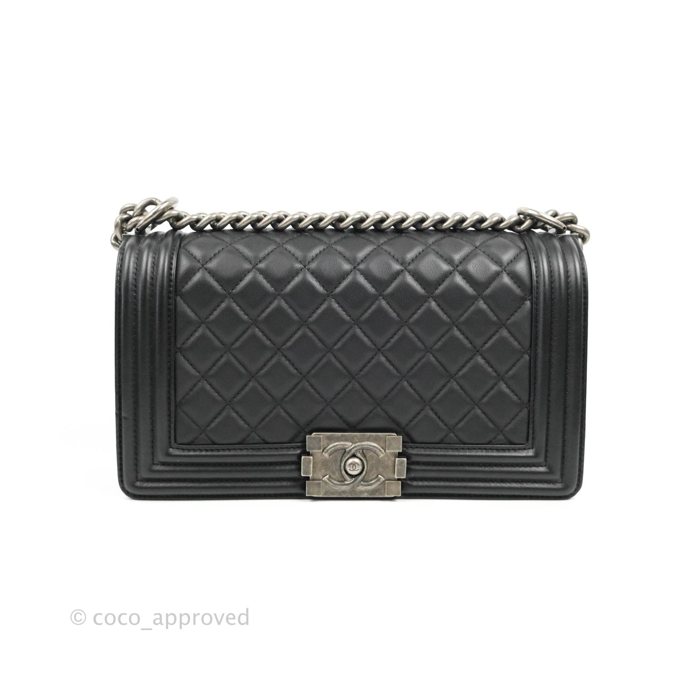 Chanel Quilted Medium Boy Black Calfskin Ruthenium Hardware