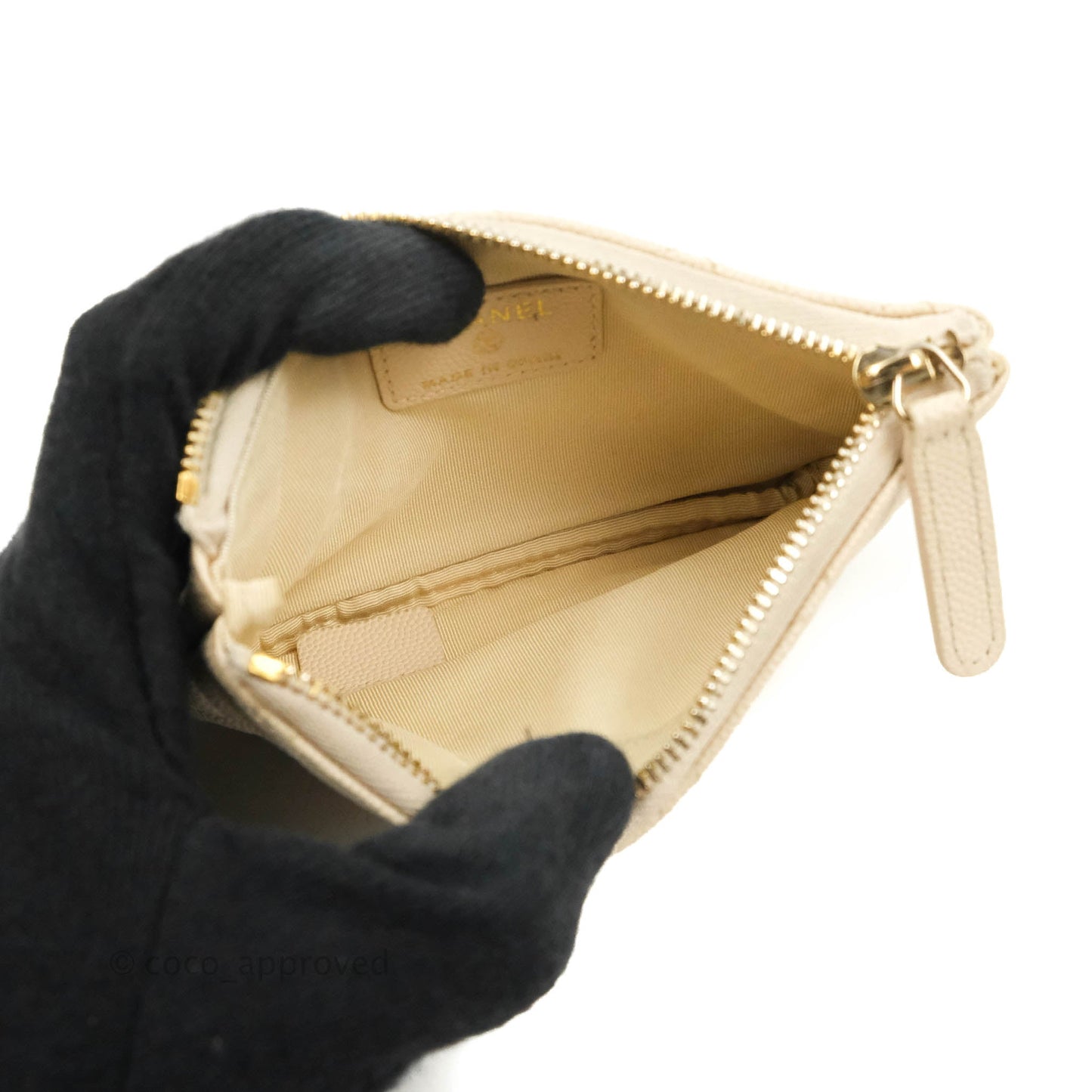 Chanel Quilted Mini O Case Light Beige Caviar Gold Hardware