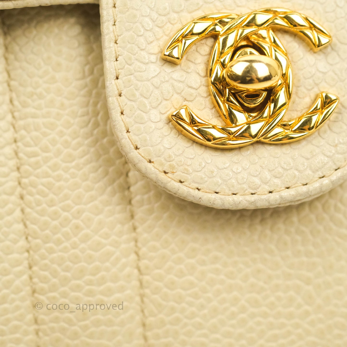 Chanel Vintage Vertical Mini Square Beige Caviar Gold Hardware