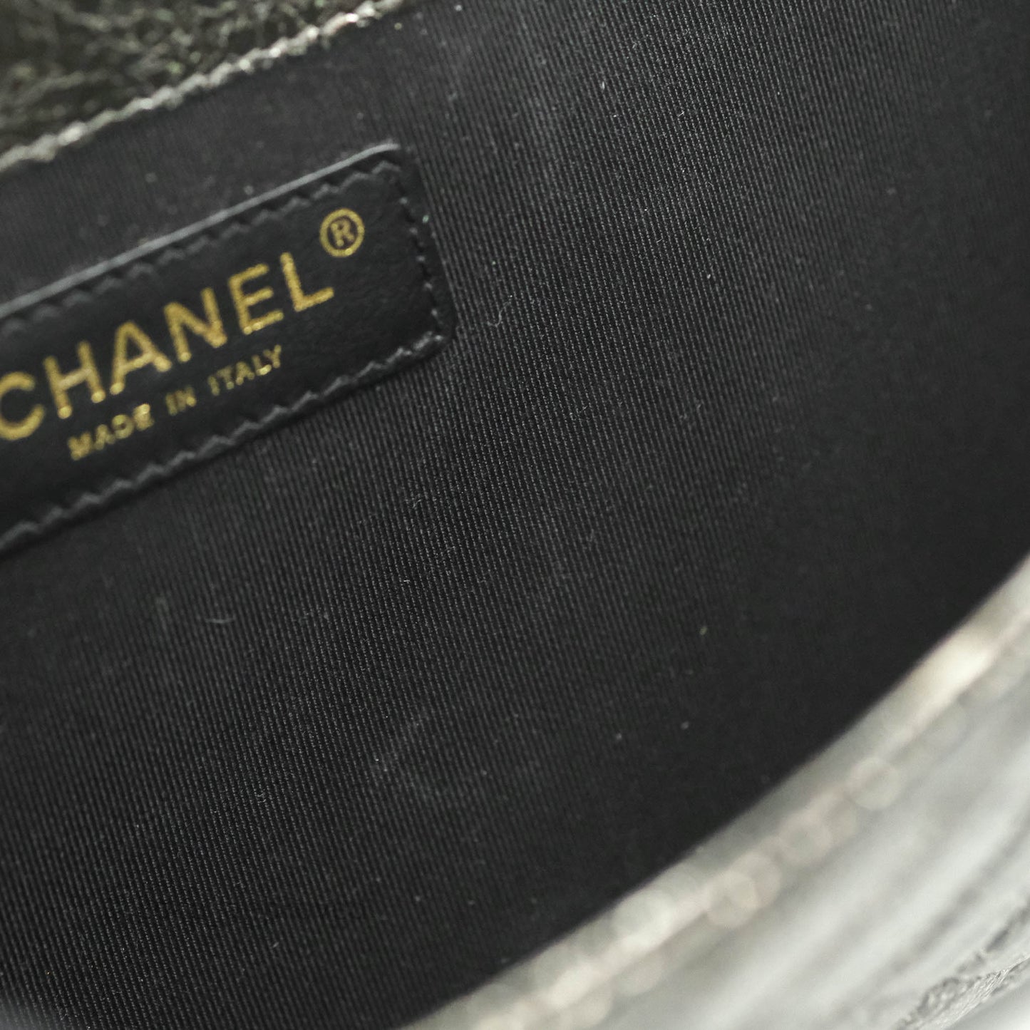 Chanel Cracked Metallic Calfskin Quilted Zip Away Chain Clutch Dark Silver Aged Gold Hardware