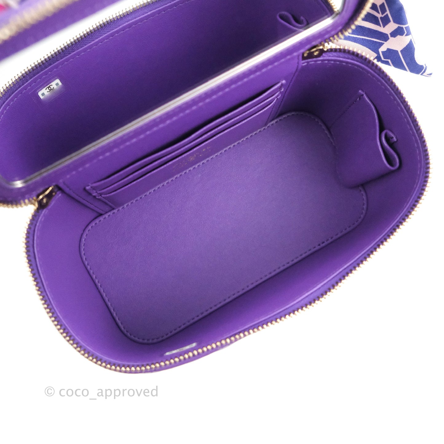 Chanel Vanity Rectangular Top Handle Purple Lambskin Gold Hardware with Twilly