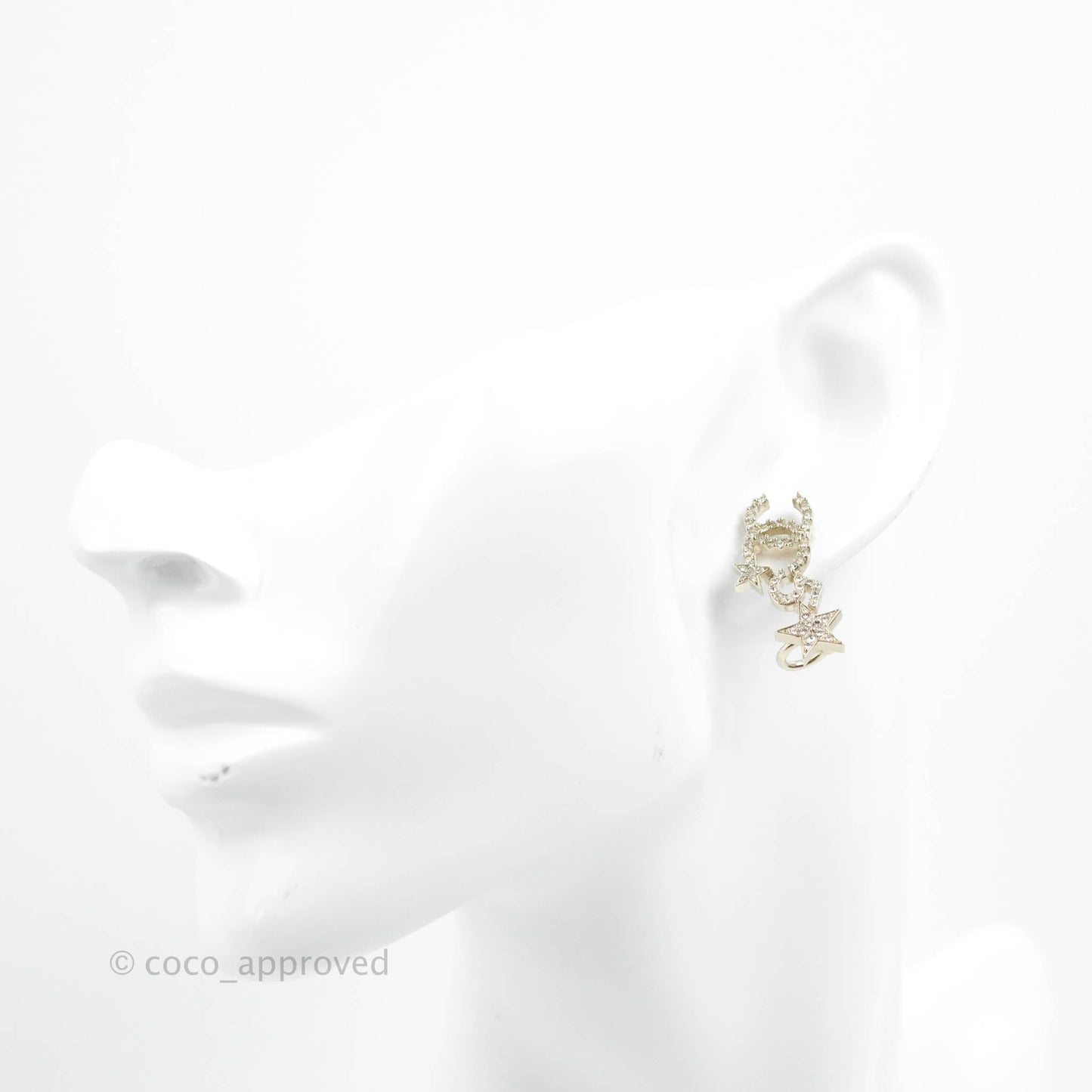 Chanel Crystal CC Star No5 Earrings Ear Clip Gold Tone 22S