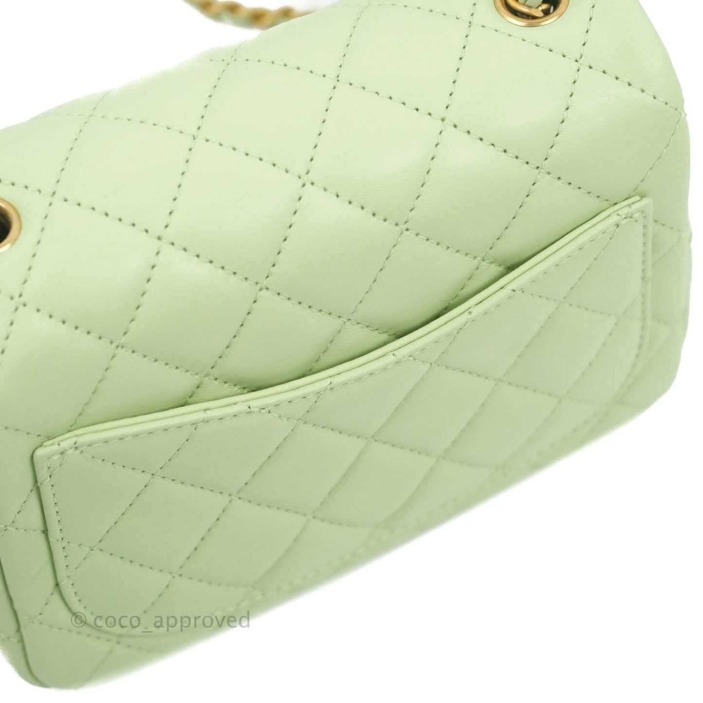 Chanel Mini Square Pearl Crush Quilted Avocado Green Lambskin Aged Gold Hardware