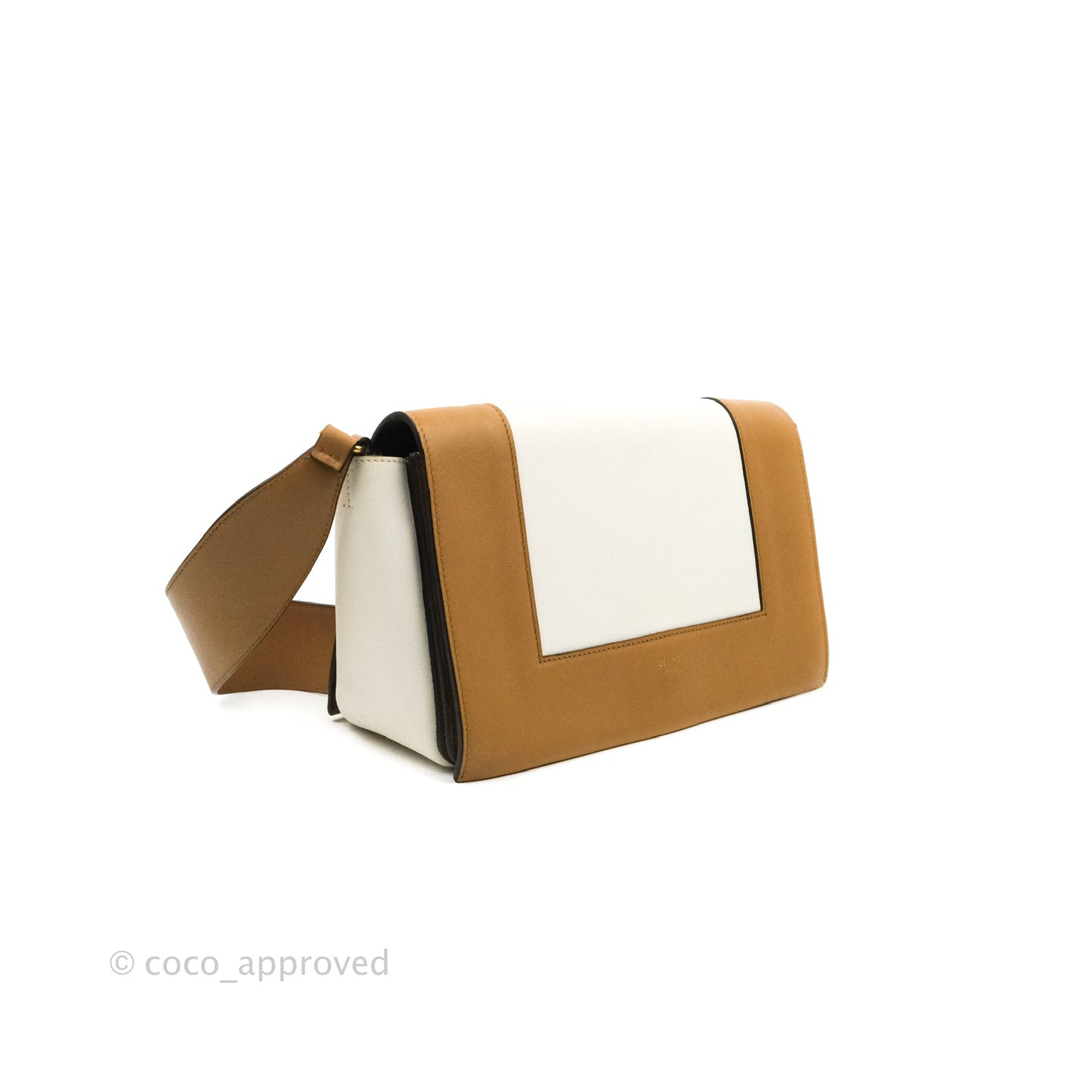 Celine Frame Shoulder Bag White Brown Calfskin Gold Hardware