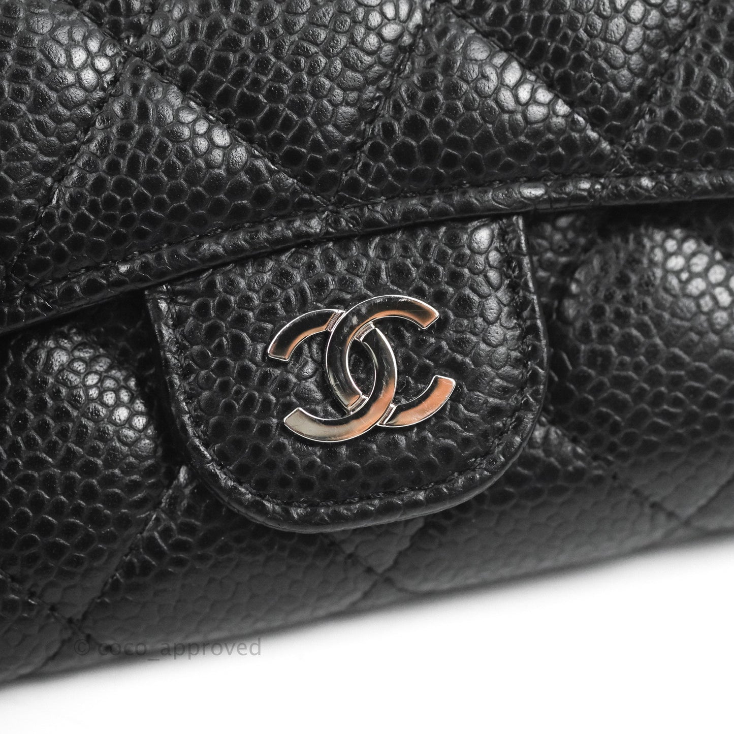 Chanel Quilted Flap Card Holder Black Caviar Silver Hardware