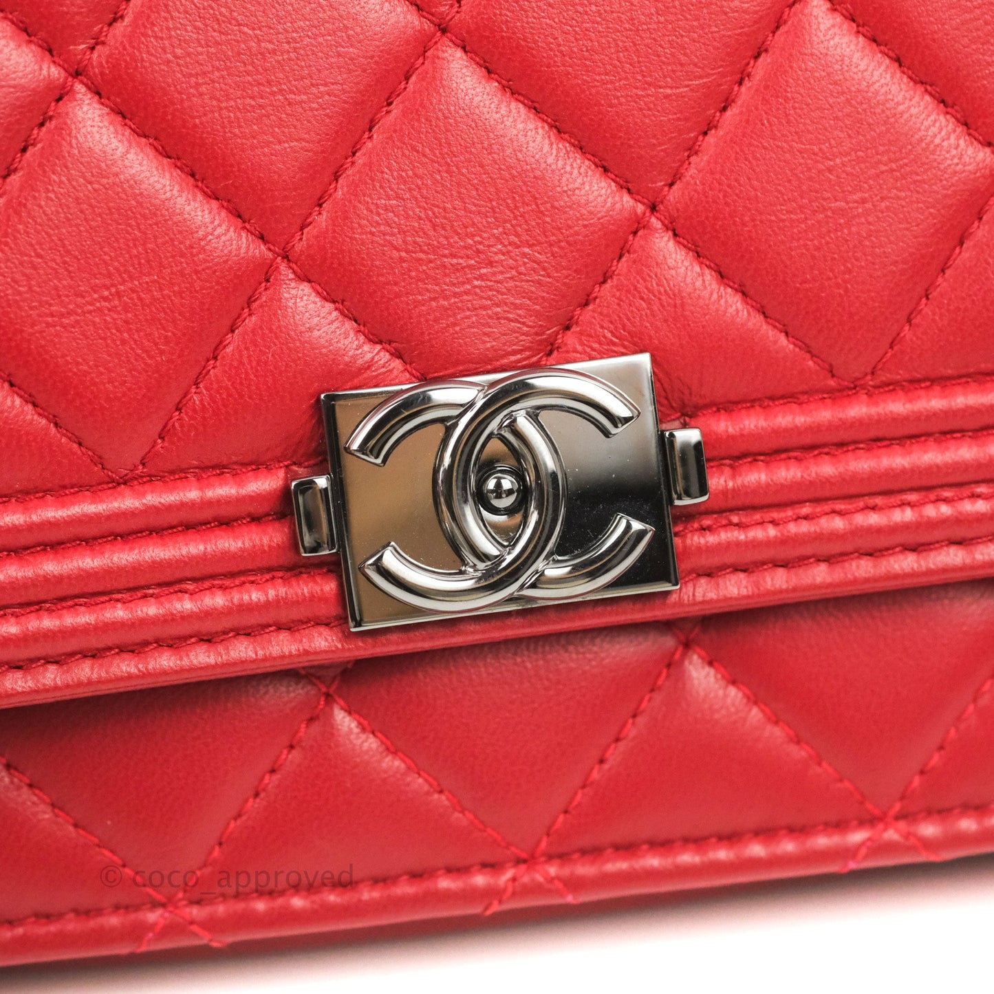Chanel Boy Wallet on Chain WOC Red Lambskin Dark Silver Hardware