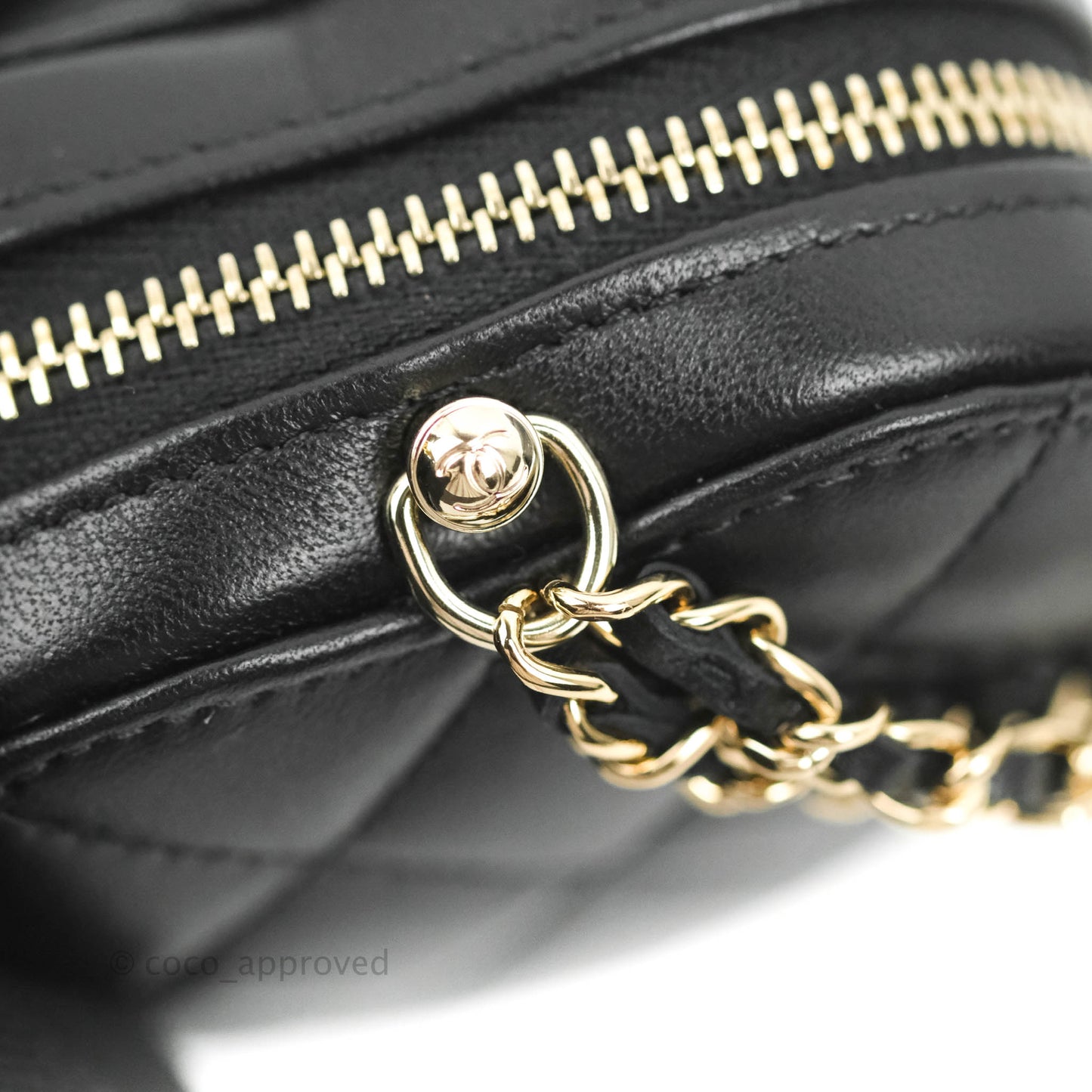Chanel Small Heart Coin Purse Necklace Black Lambskin Gold Hardware 22S