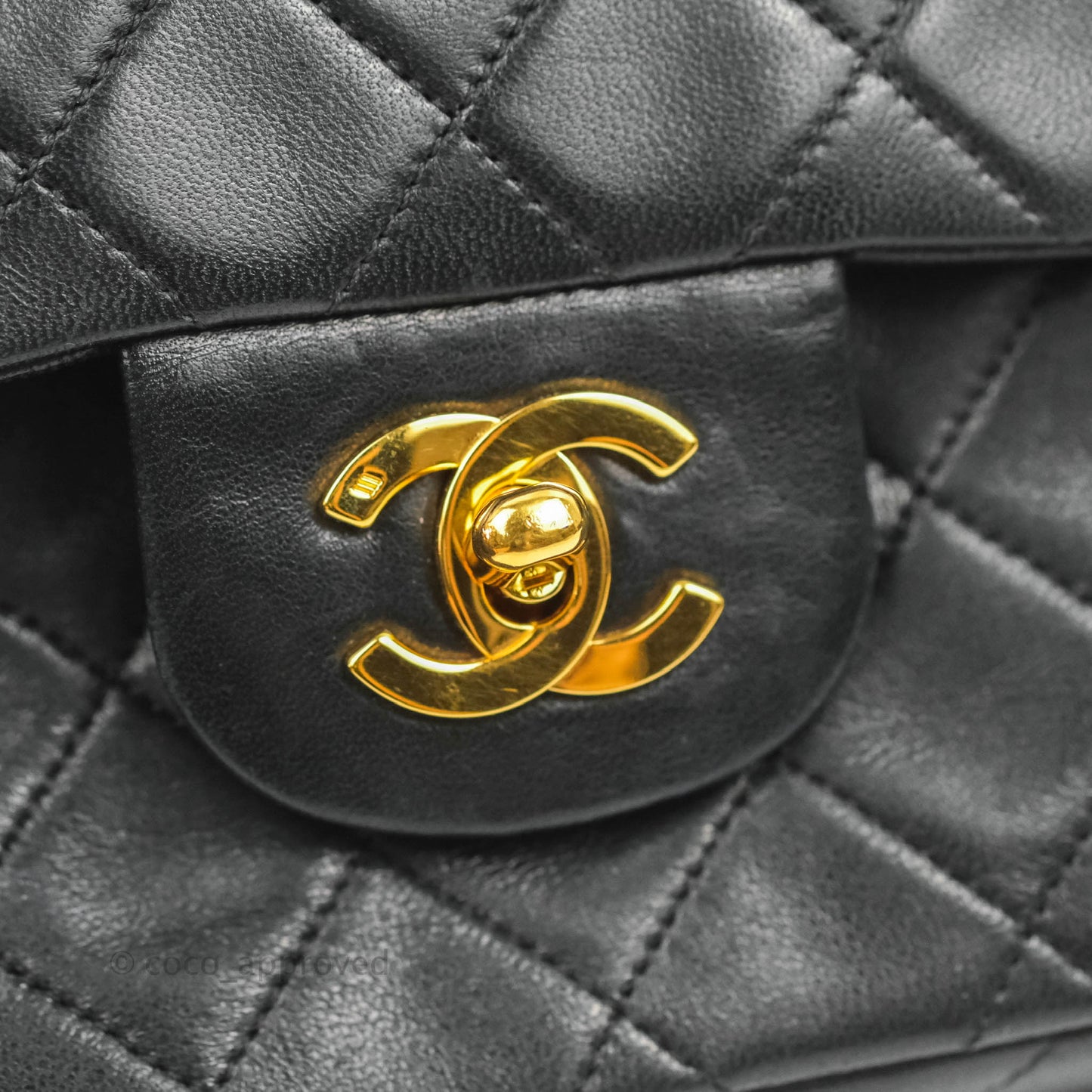 Chanel Vintage Classic S/M Small Double Flap Bag Black Lambskin 24K Gold Hardware