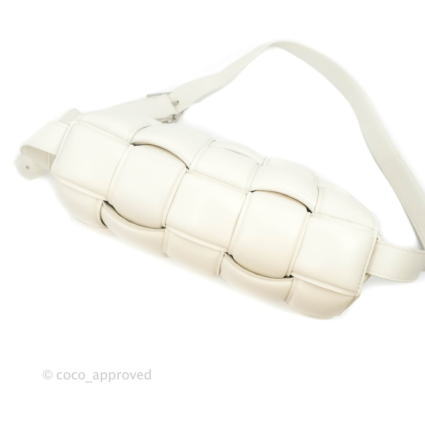 Bottega Veneta Padded Cassette Shoulder Bag Intrecciato White Lambskin Silver Hardware
