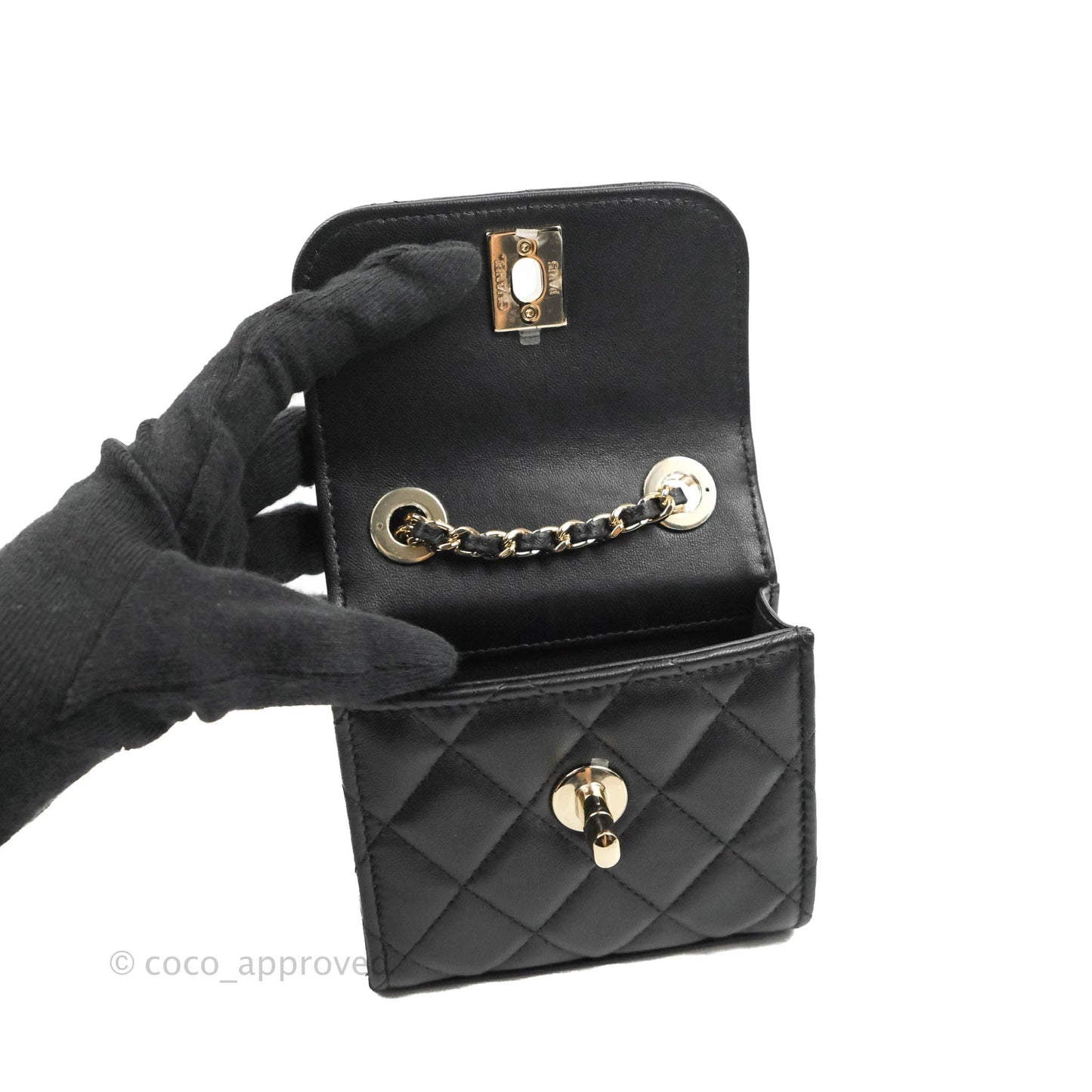 Chanel Mini Quilted Clutch With Chain Black Lambskin Gold Hardware 22S