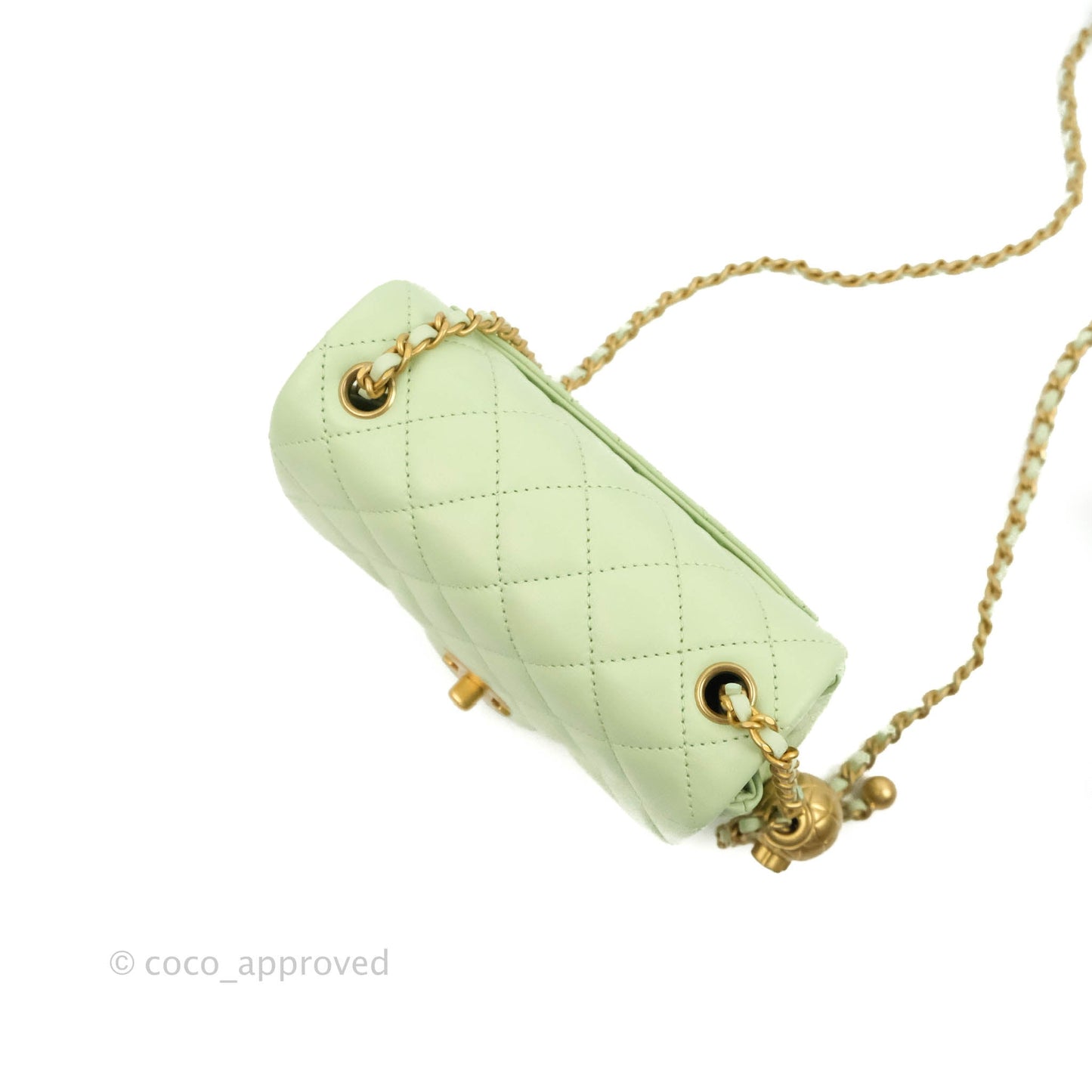 Chanel Mini Square Pearl Crush Quilted Avocado Green Lambskin Aged Gold Hardware