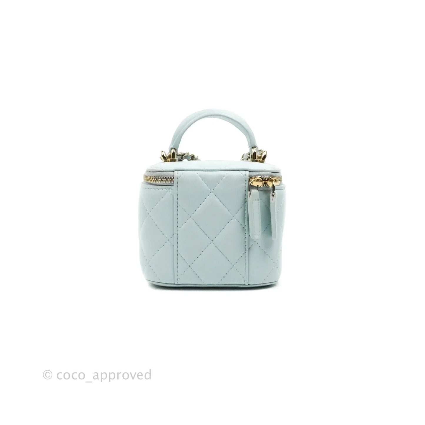Chanel Mini Top Handle Vanity With Chain Light Blue Lambskin Gold Hardware