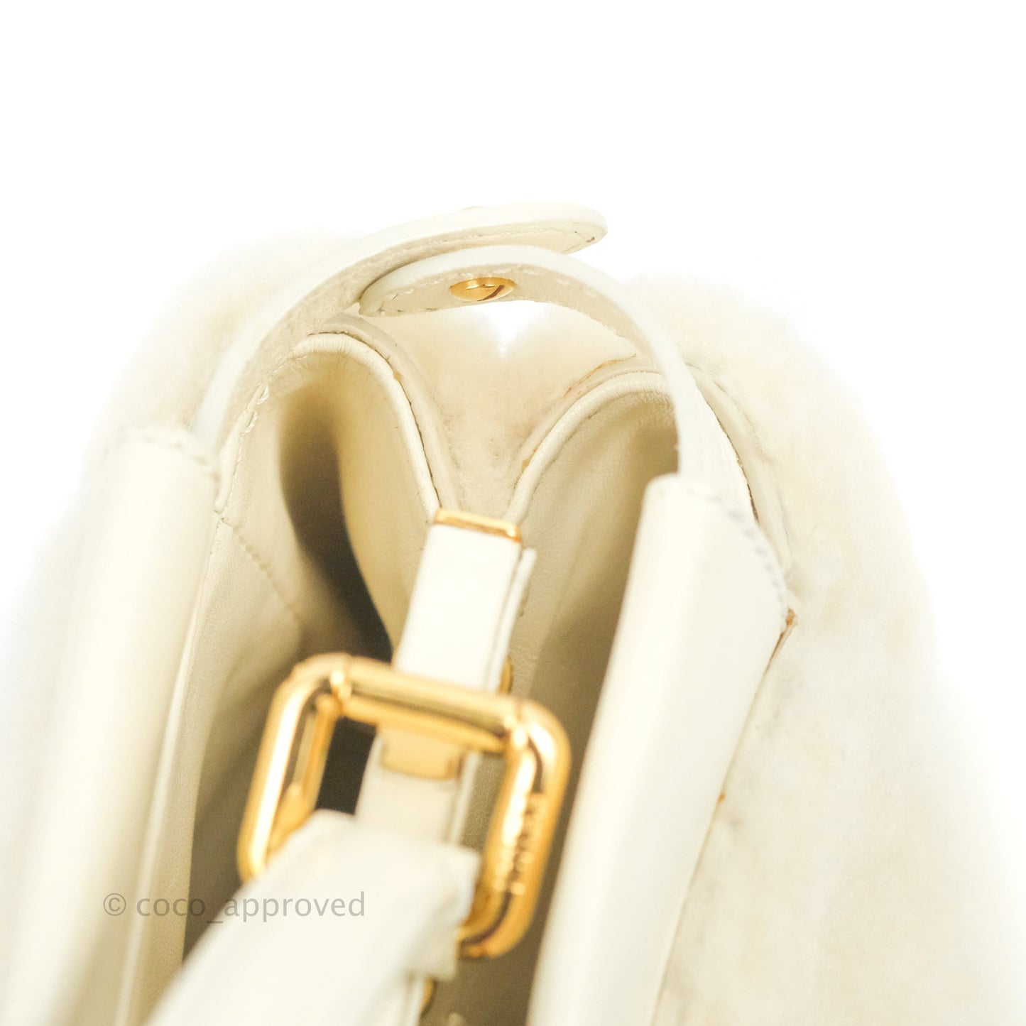 Fendi Mini Peekaboo Shearling Bag White Gold Harware
