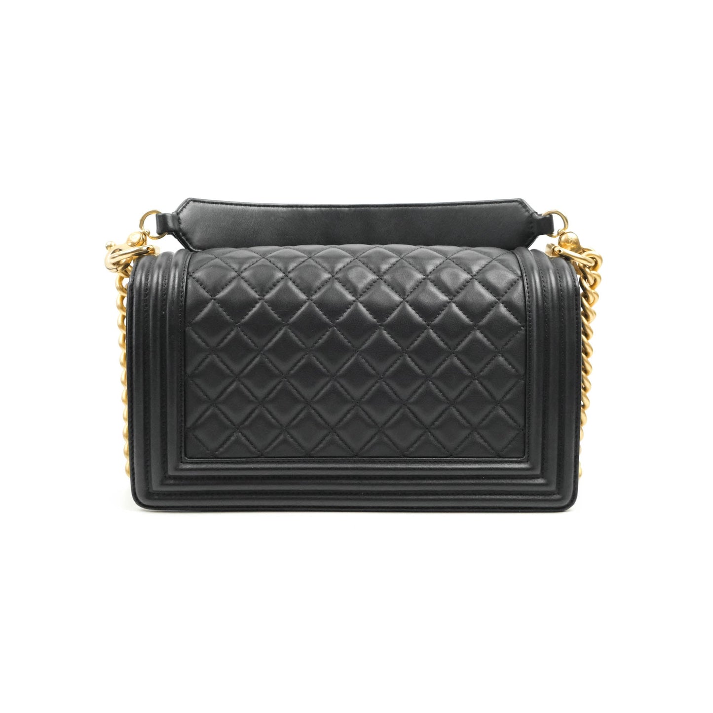 Chanel Quilted Medium Boy with Logo Handle Black Calfskin 2021 Cruise