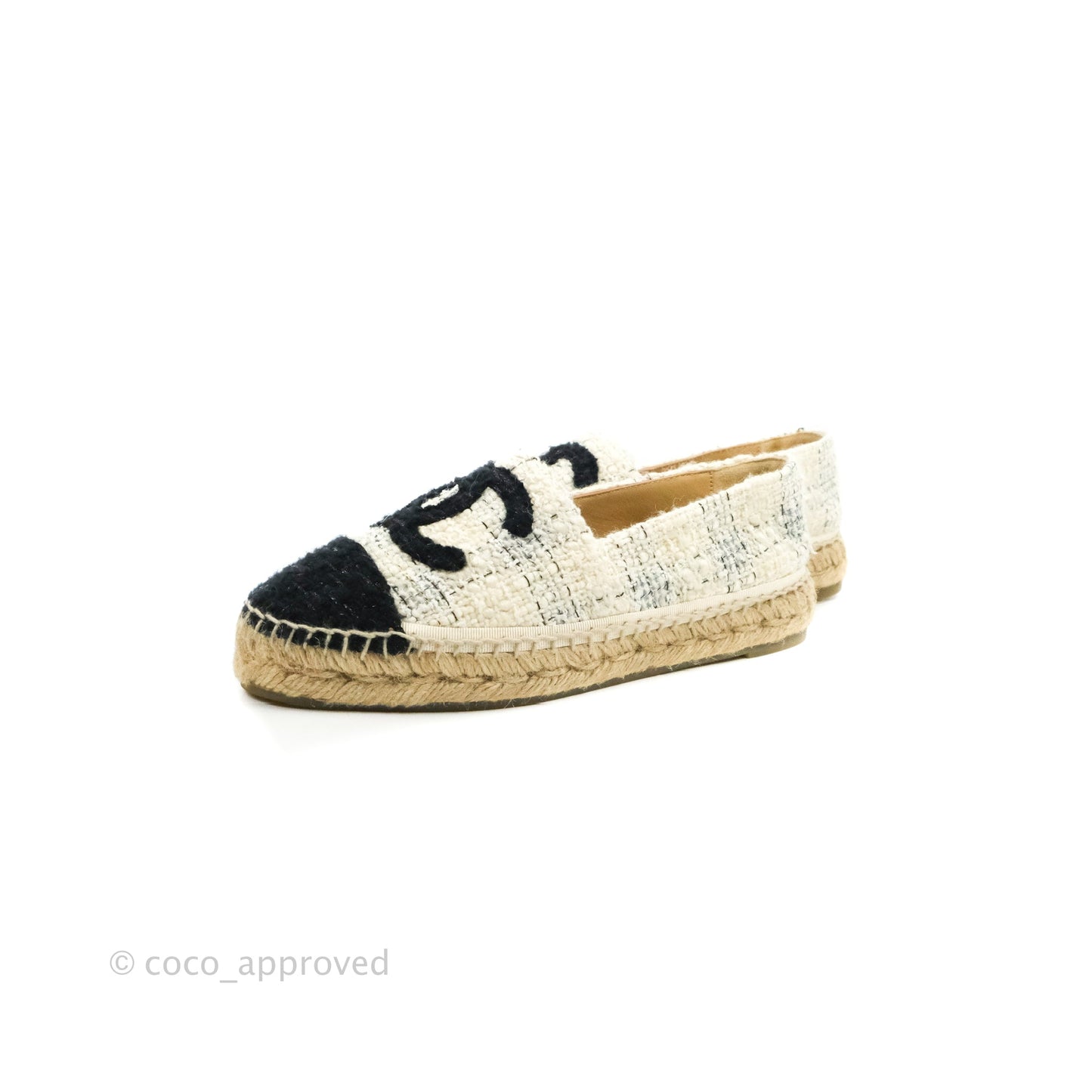Chanel Espadrille Ivory White Tweed Size 36