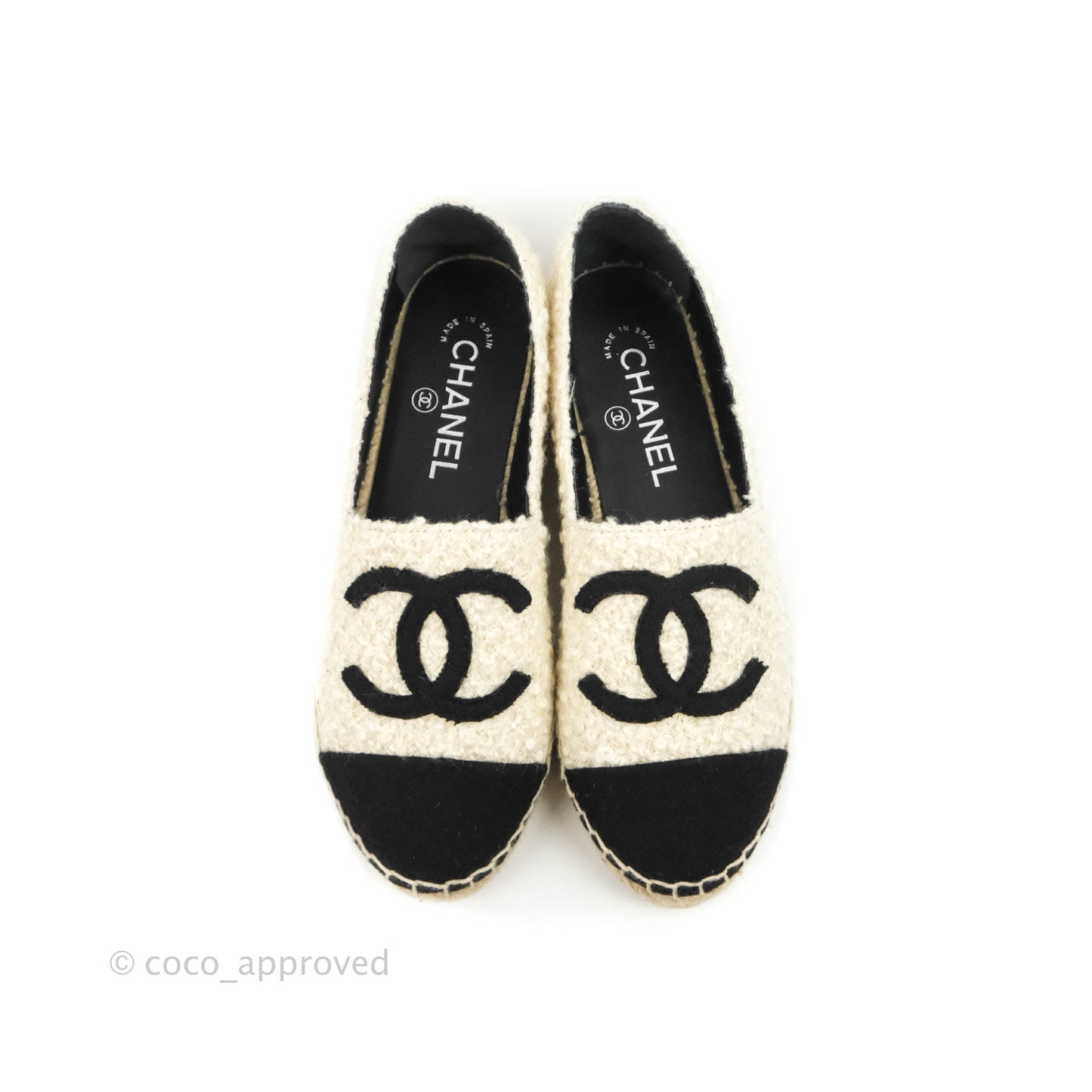 Chanel CC Espadrilles Tweed Black White Size 36