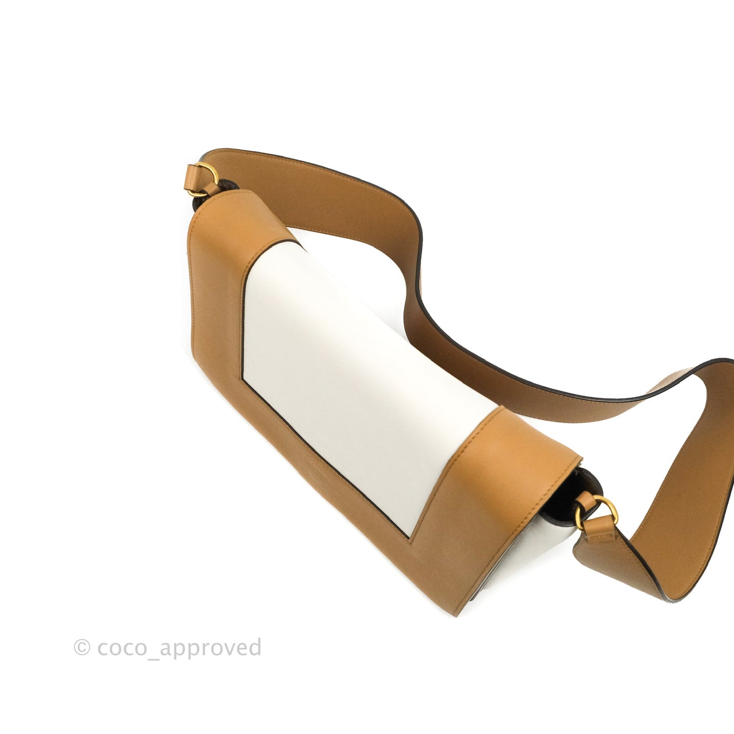 Celine Frame Shoulder Bag White Brown Calfskin Gold Hardware