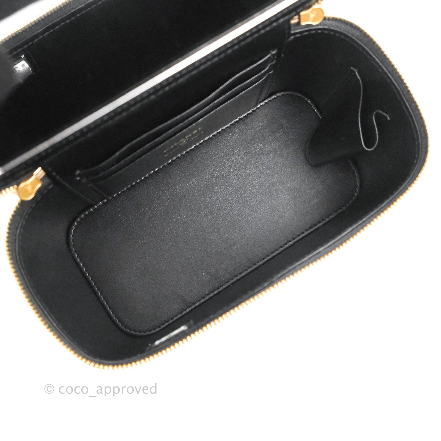 Chanel Vanity with COCO Heart Chain Black Lambskin Aged Gold Hardware