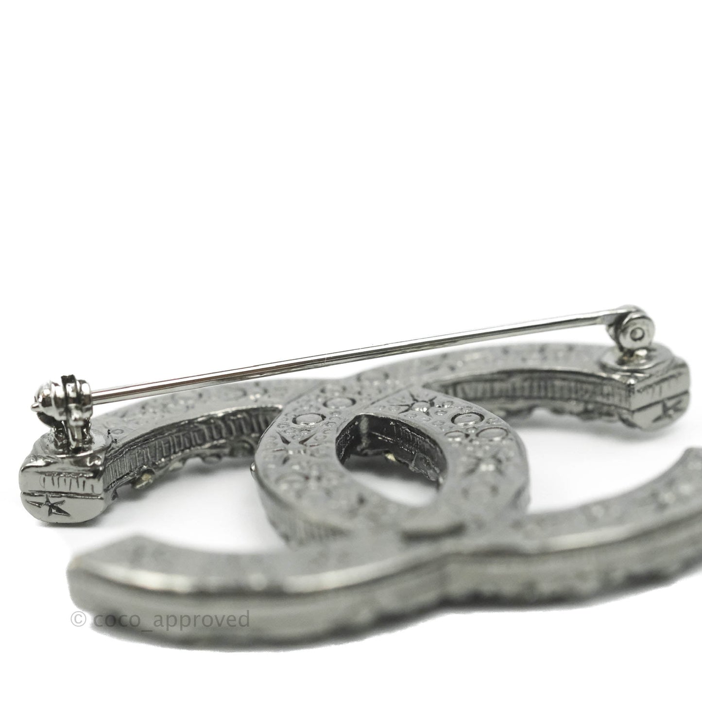 Chanel CC Crystal Brooch Silver Tone