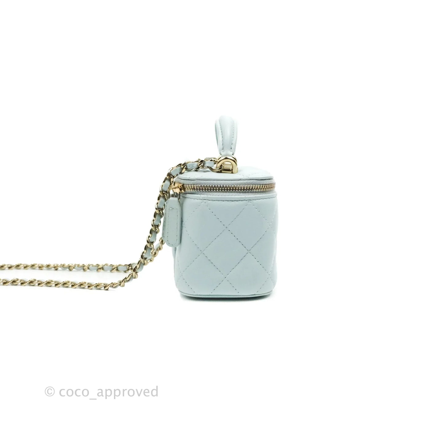Chanel Mini Top Handle Vanity With Chain Light Blue Lambskin Gold Hardware