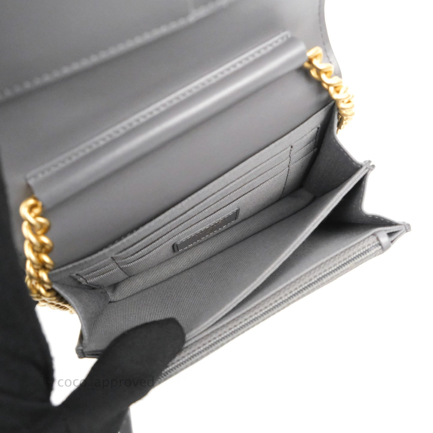 Chanel Quilted Mini Boy Wallet on Chain WOC Dark Grey Caviar Aged Gold Hardware