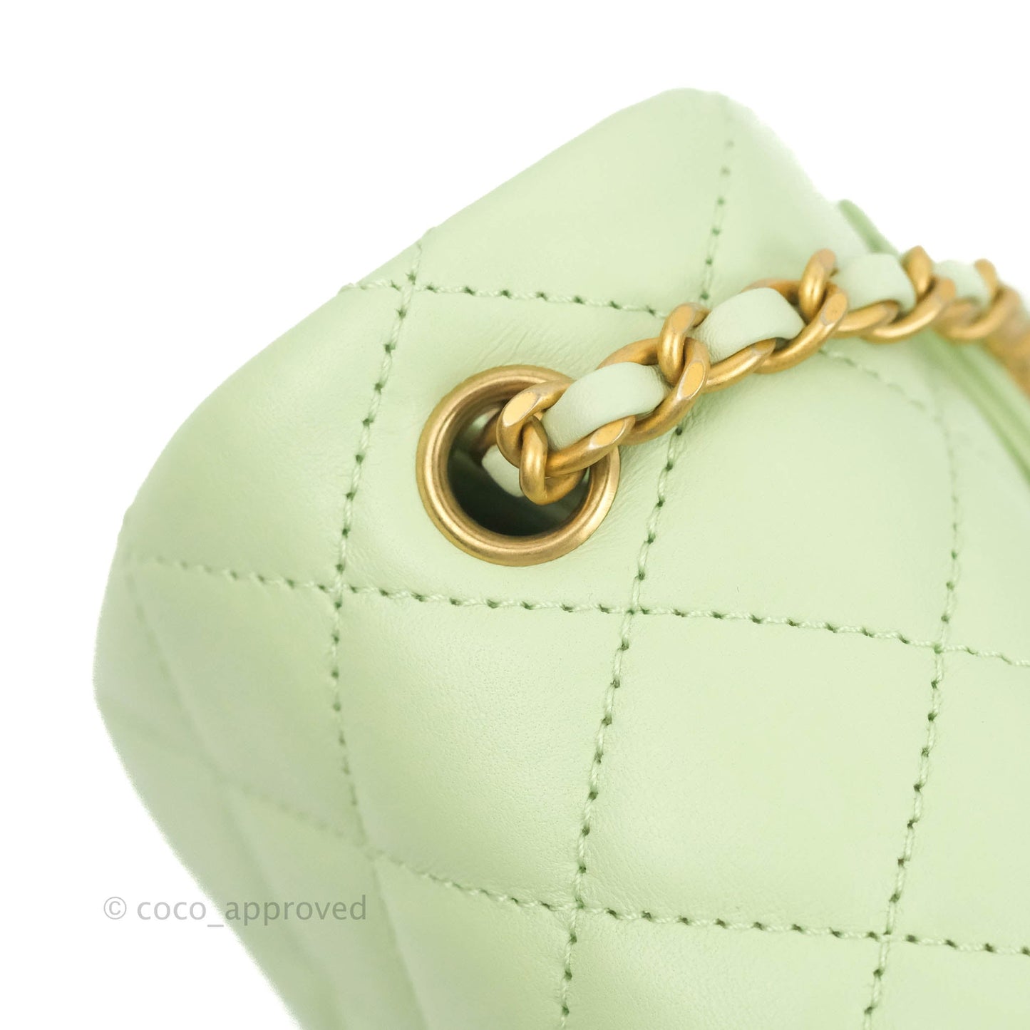 Chanel Mini Square Pearl Crush Quilted Avocado Green Lambskin Aged Gold Hardware