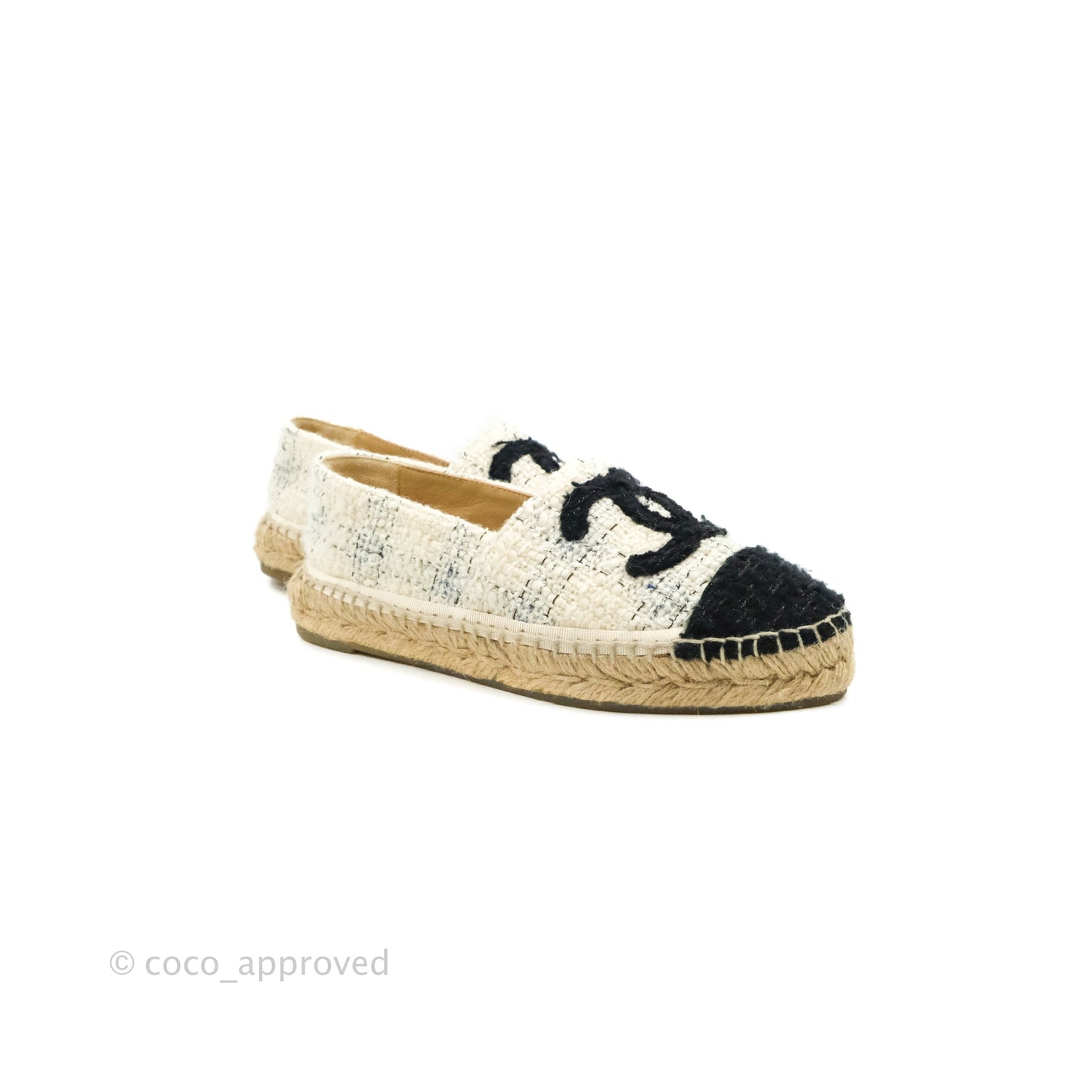 Chanel Espadrille Ivory White Tweed Size 36