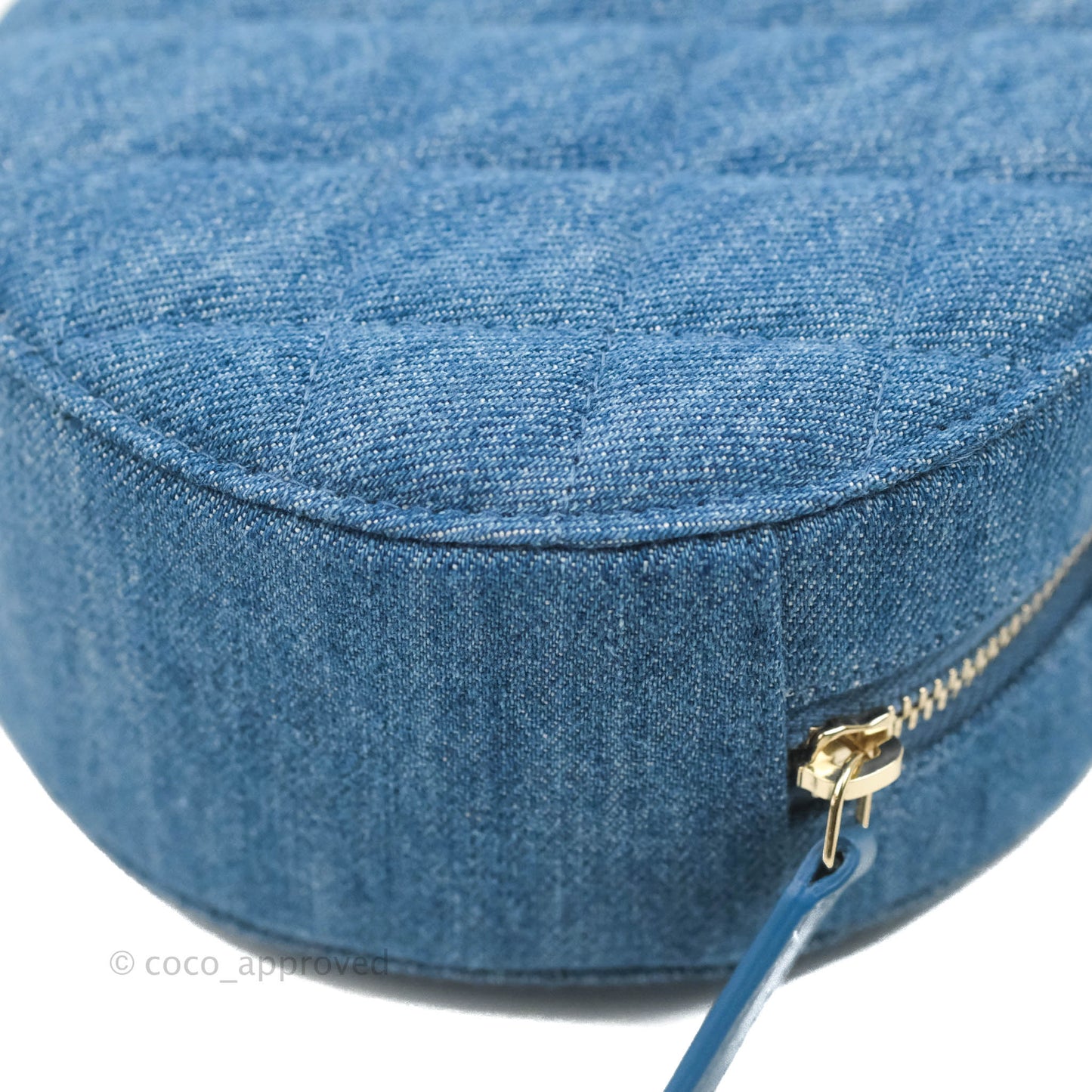 Chanel Quilted Pearl Crush Round Clutch With Chain Denim Aged Gold Hardware