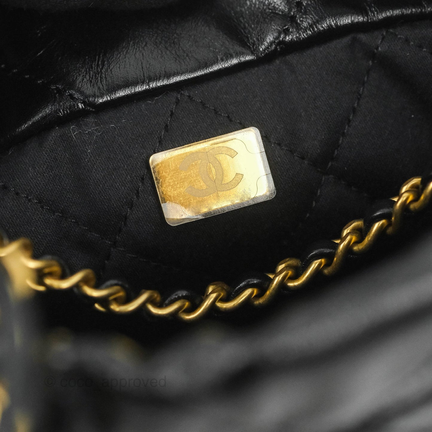 Chanel 22 Mini Bag with Pearl Chain Black Shiny Crumpled Calfskin