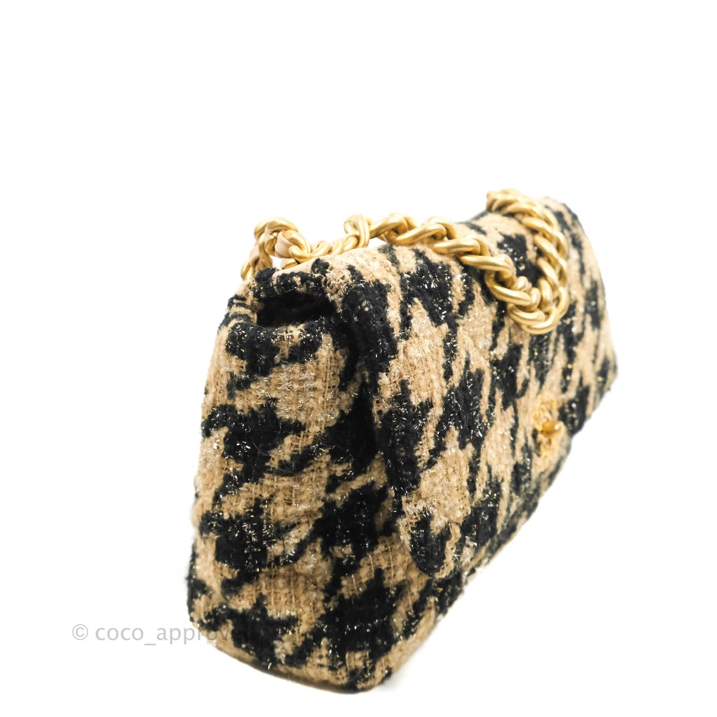 Chanel 19 Medium Tweed Houndstooth Black Beige Mixed Hardware