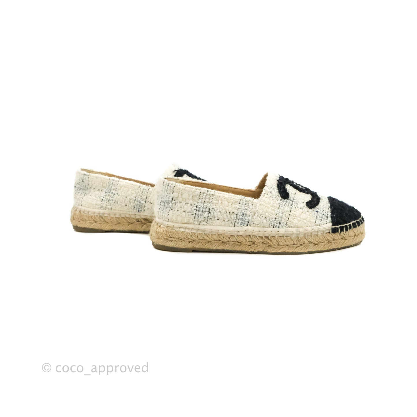 Chanel Espadrille Ivory White Tweed Size 36