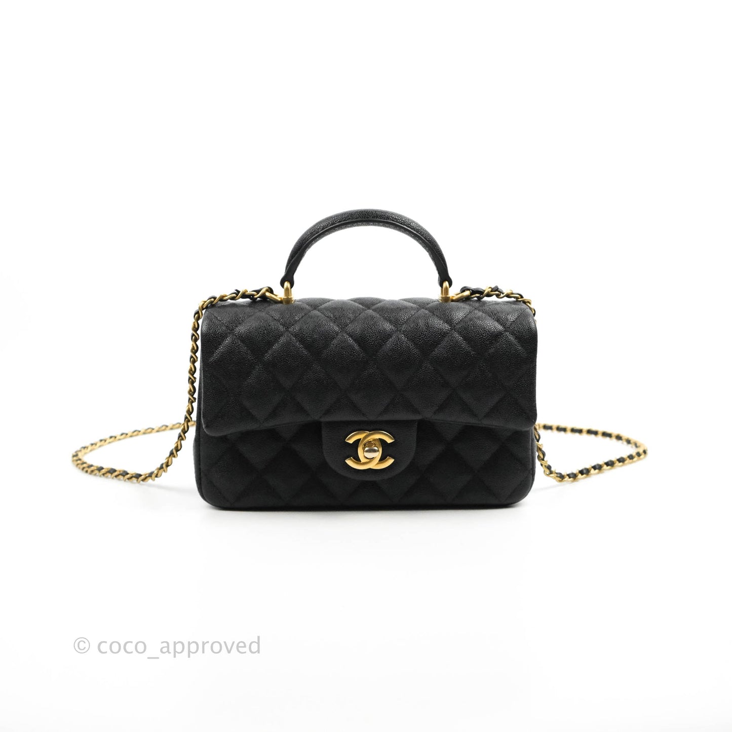 Chanel Top Handle Mini Rectangular Flap Bag Black Caviar Gold Hardware