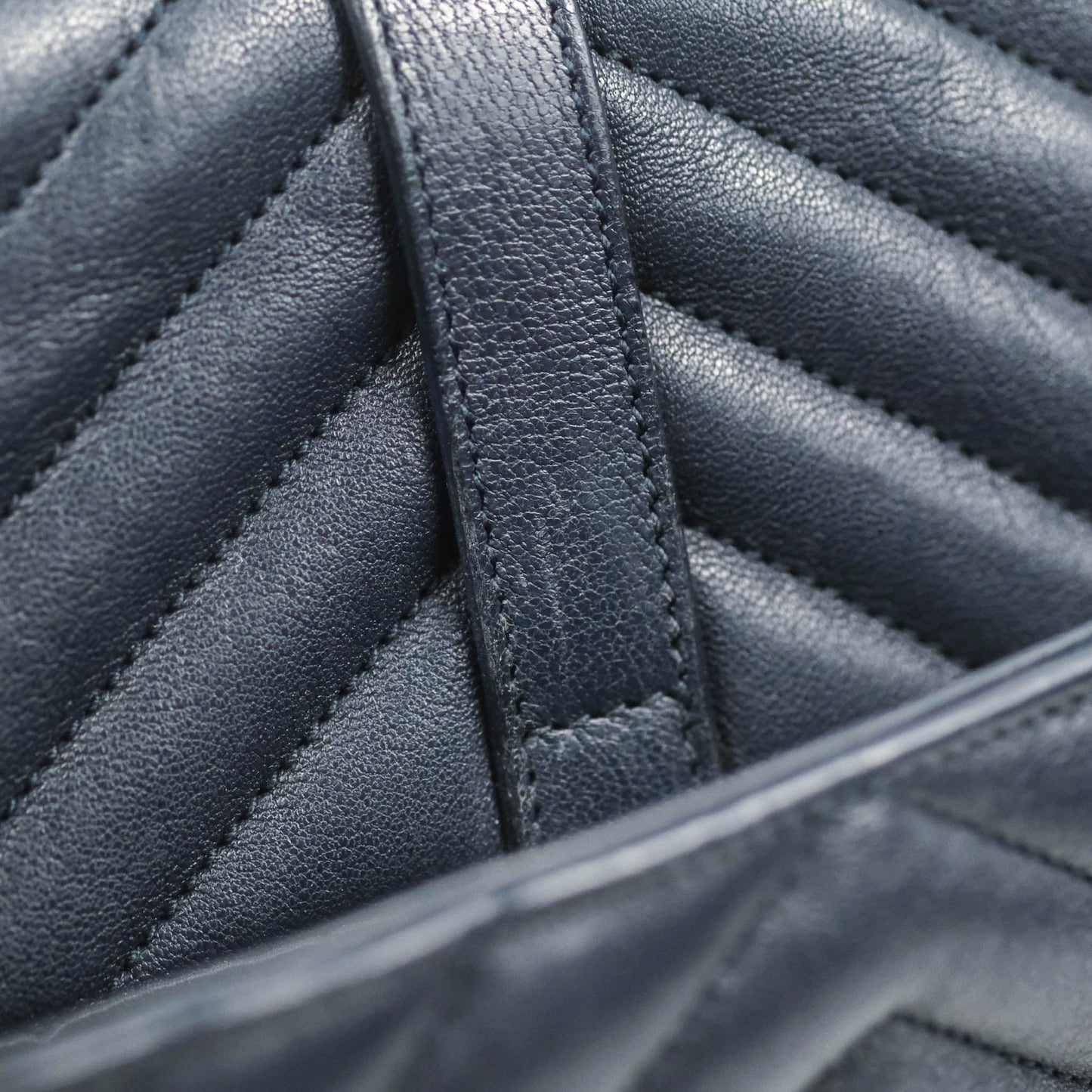 Saint Laurent Chevron Large College Navy Chain Bag Ruthenium Hardware