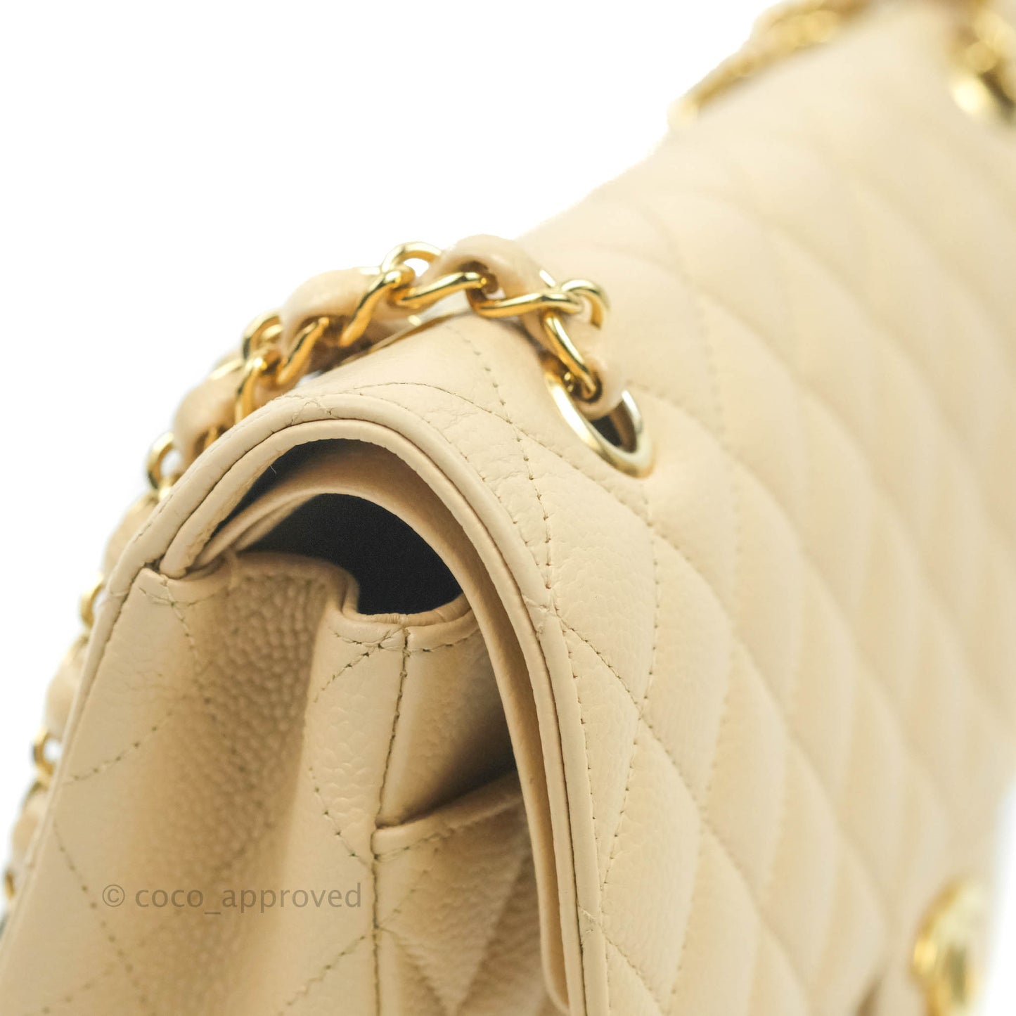 Chanel Classic M/L Medium Double Flap Bag Beige Caviar Gold Hardware