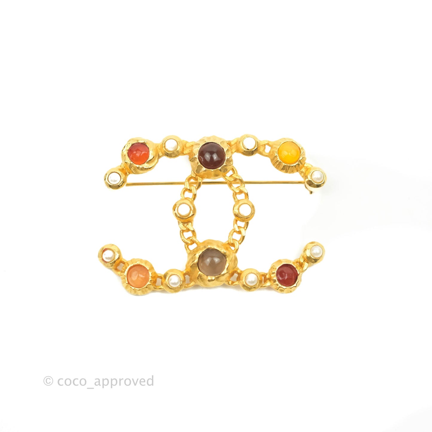 Chanel CC Resin Stone Brooch Gold Tone 18K