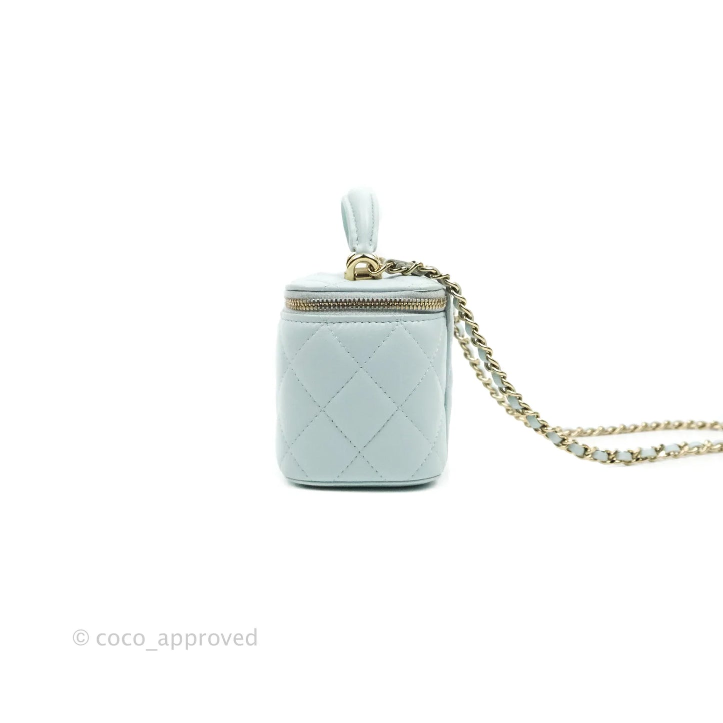 Chanel Mini Top Handle Vanity With Chain Light Blue Lambskin Gold Hardware