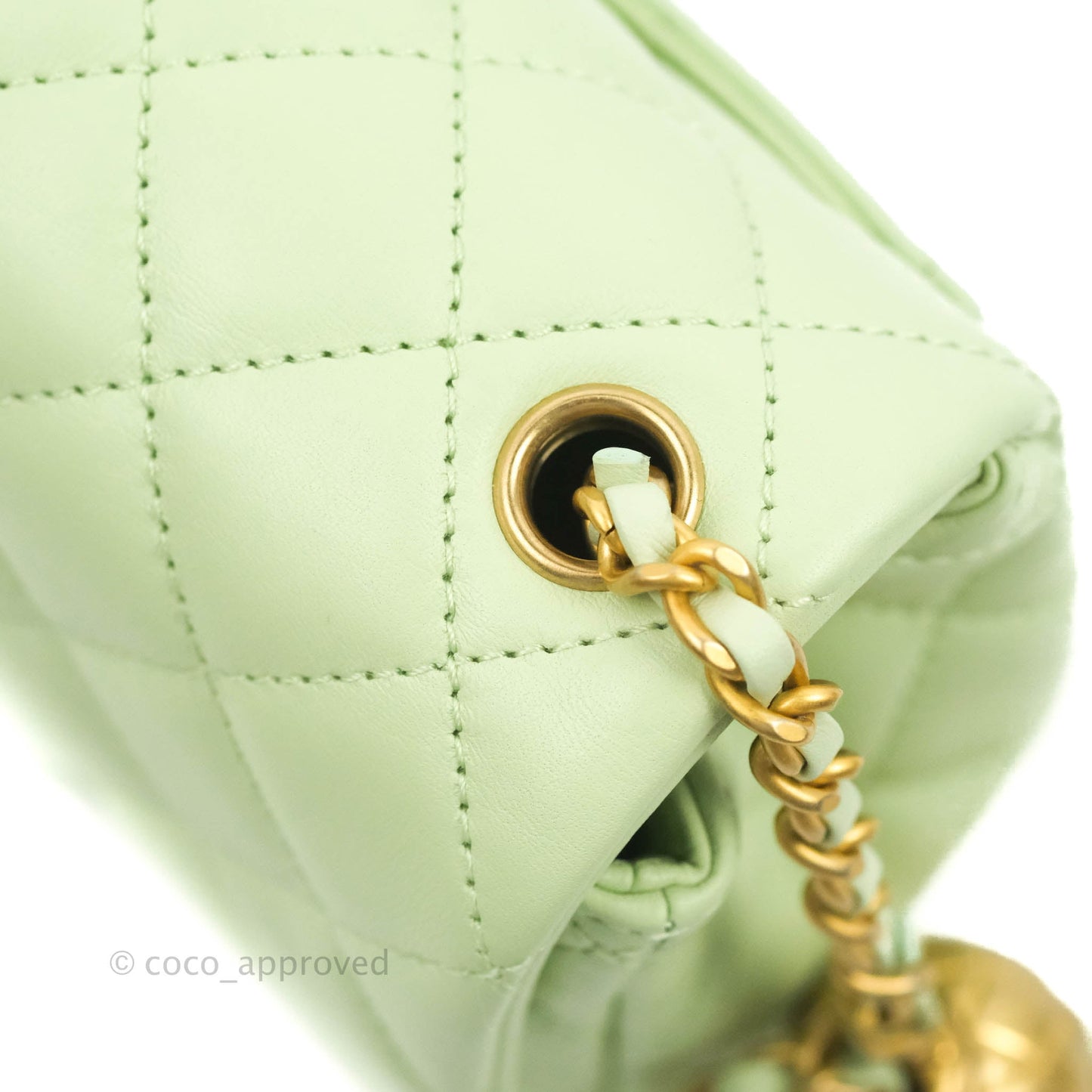 Chanel Mini Square Pearl Crush Quilted Avocado Green Lambskin Aged Gold Hardware