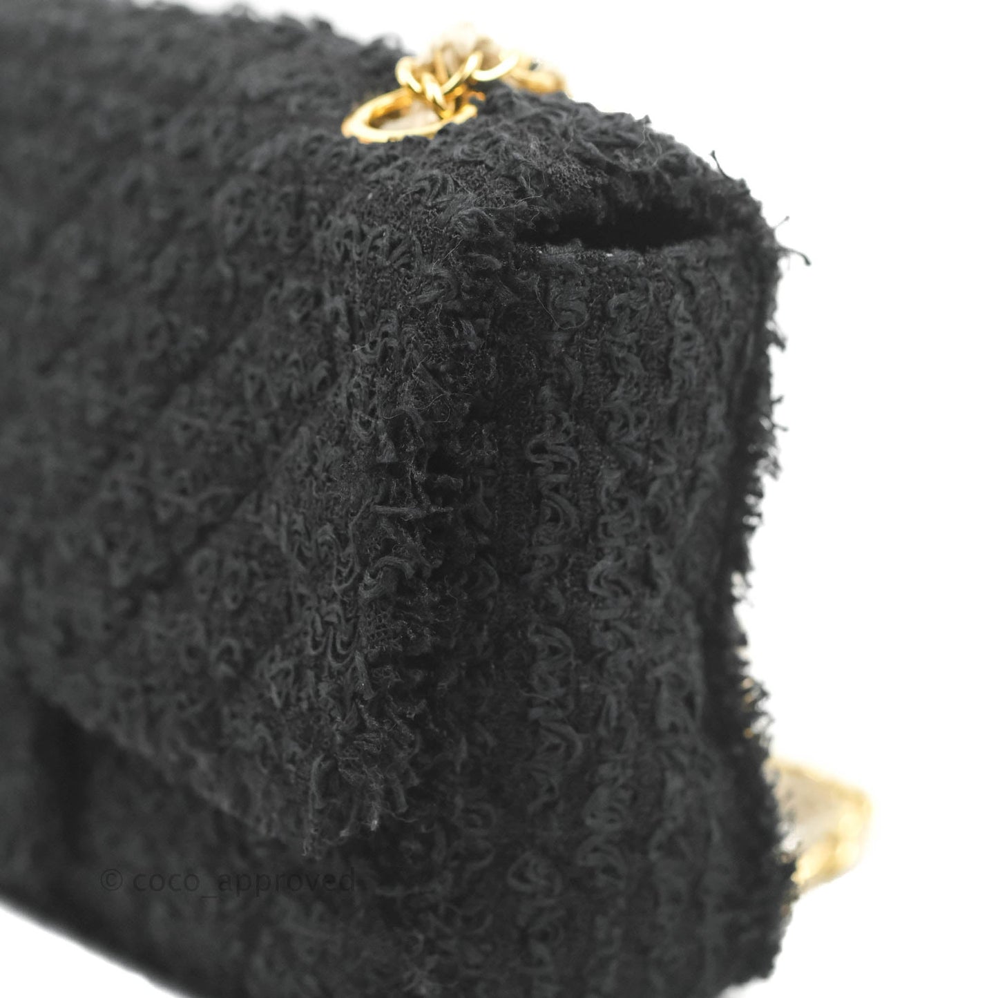 Chanel Medium Classic Double Flap Bag Black Tweed Gold & Gun Metal Hardware